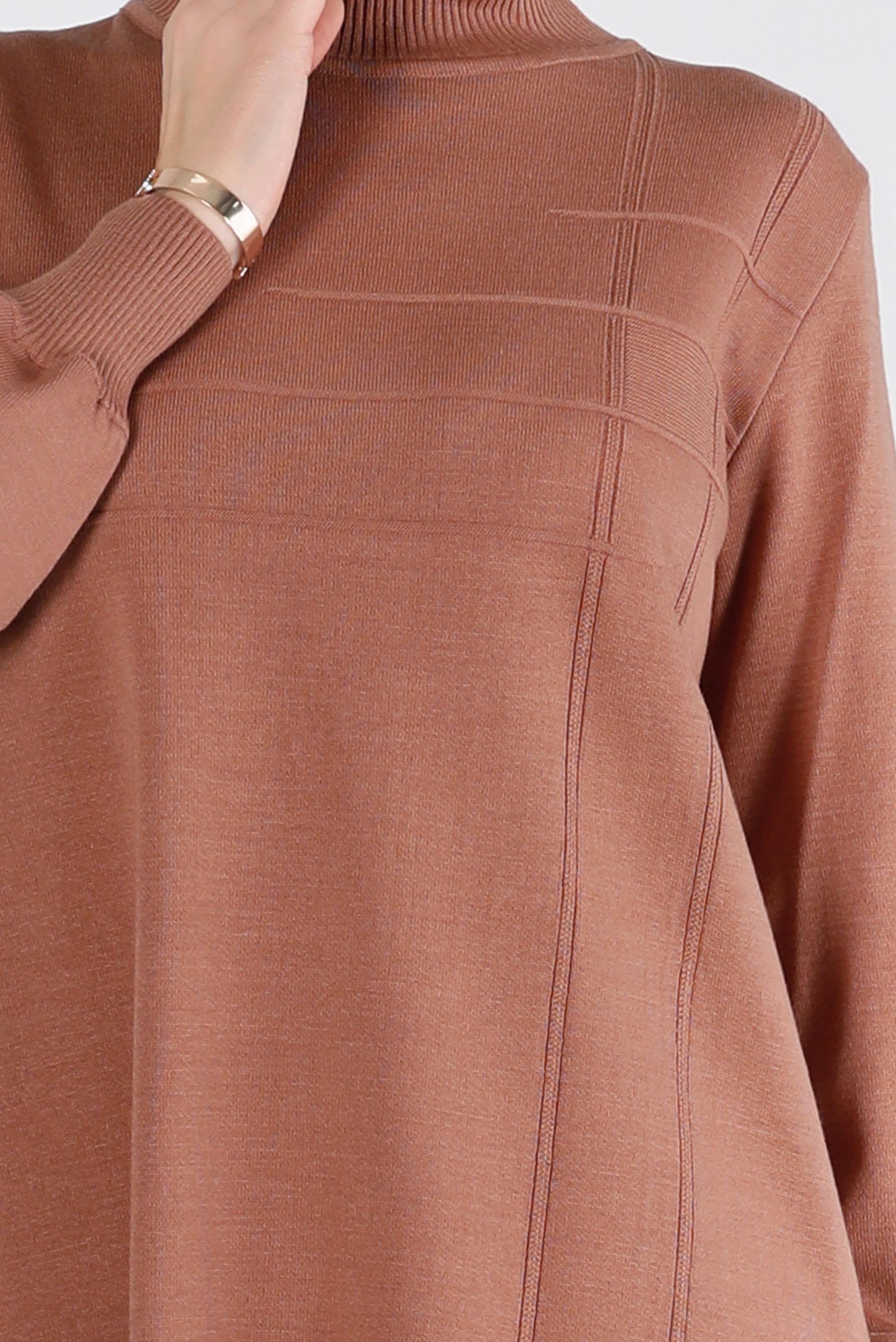 Tesettür giyim KAHVE BALIKÇI YAKA TRİKO TUNİK 43107