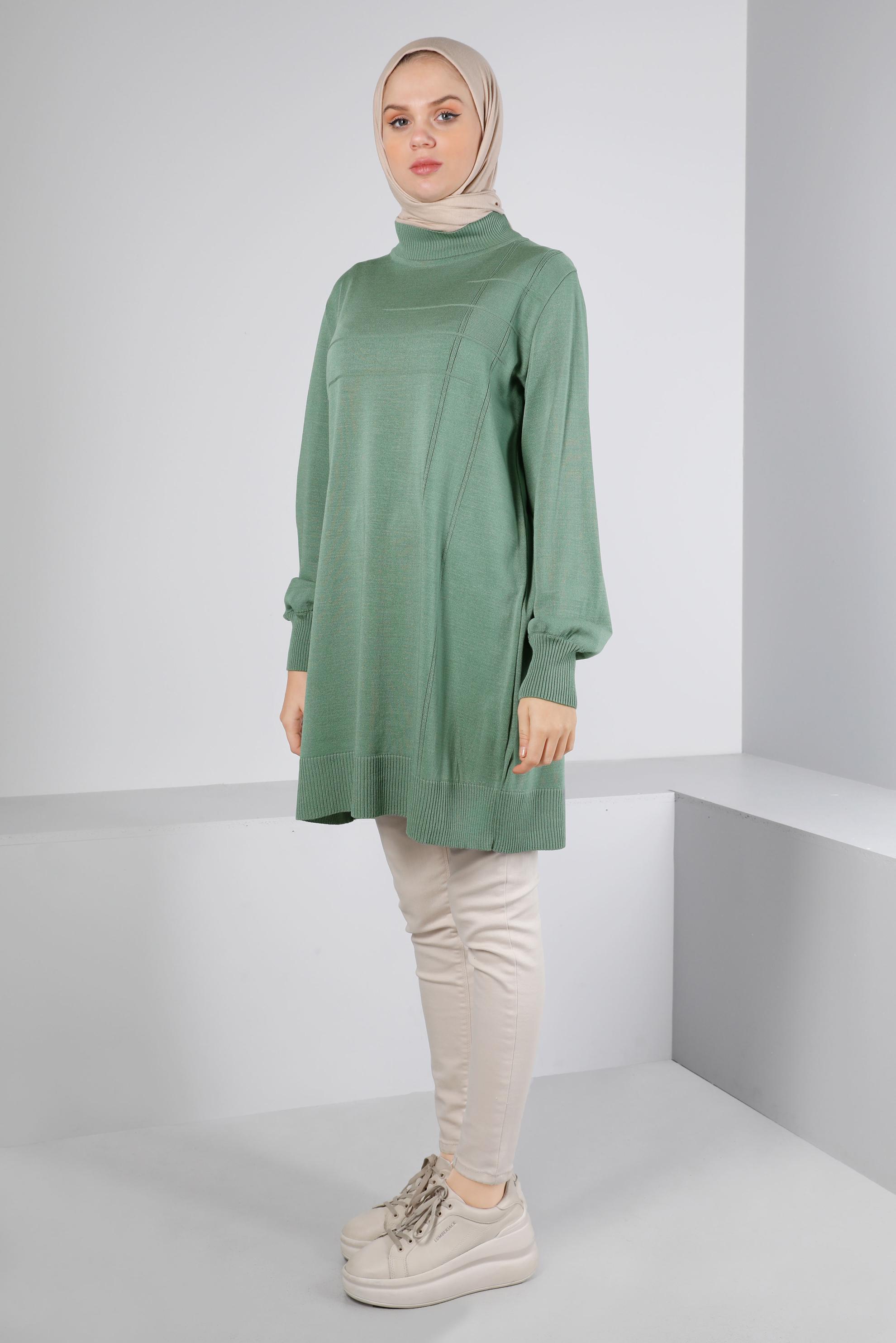 Tesettür giyim YEŞİL BALIKÇI YAKA TRİKO TUNİK 43107