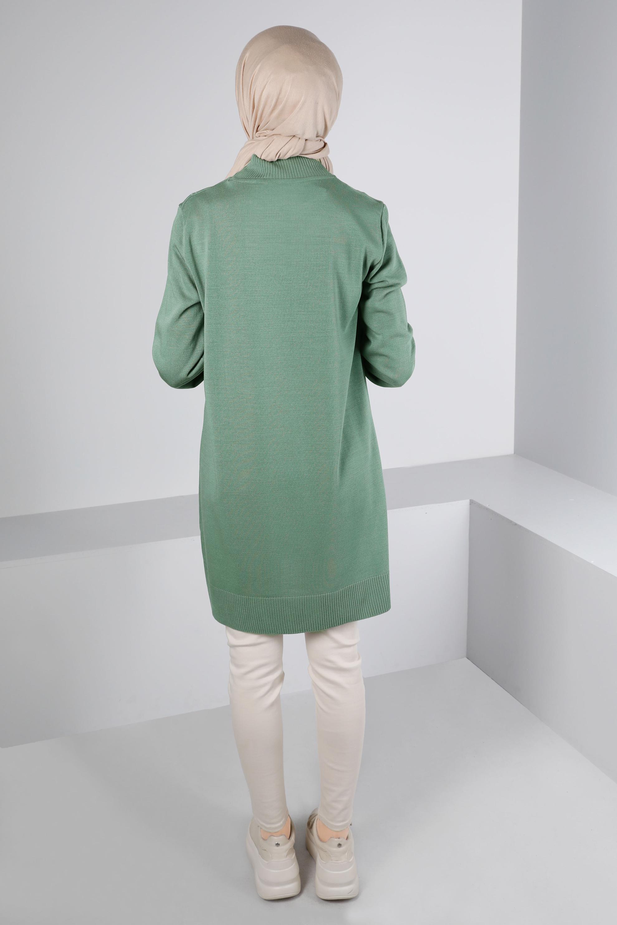 Tesettür giyim YEŞİL BALIKÇI YAKA TRİKO TUNİK 43107