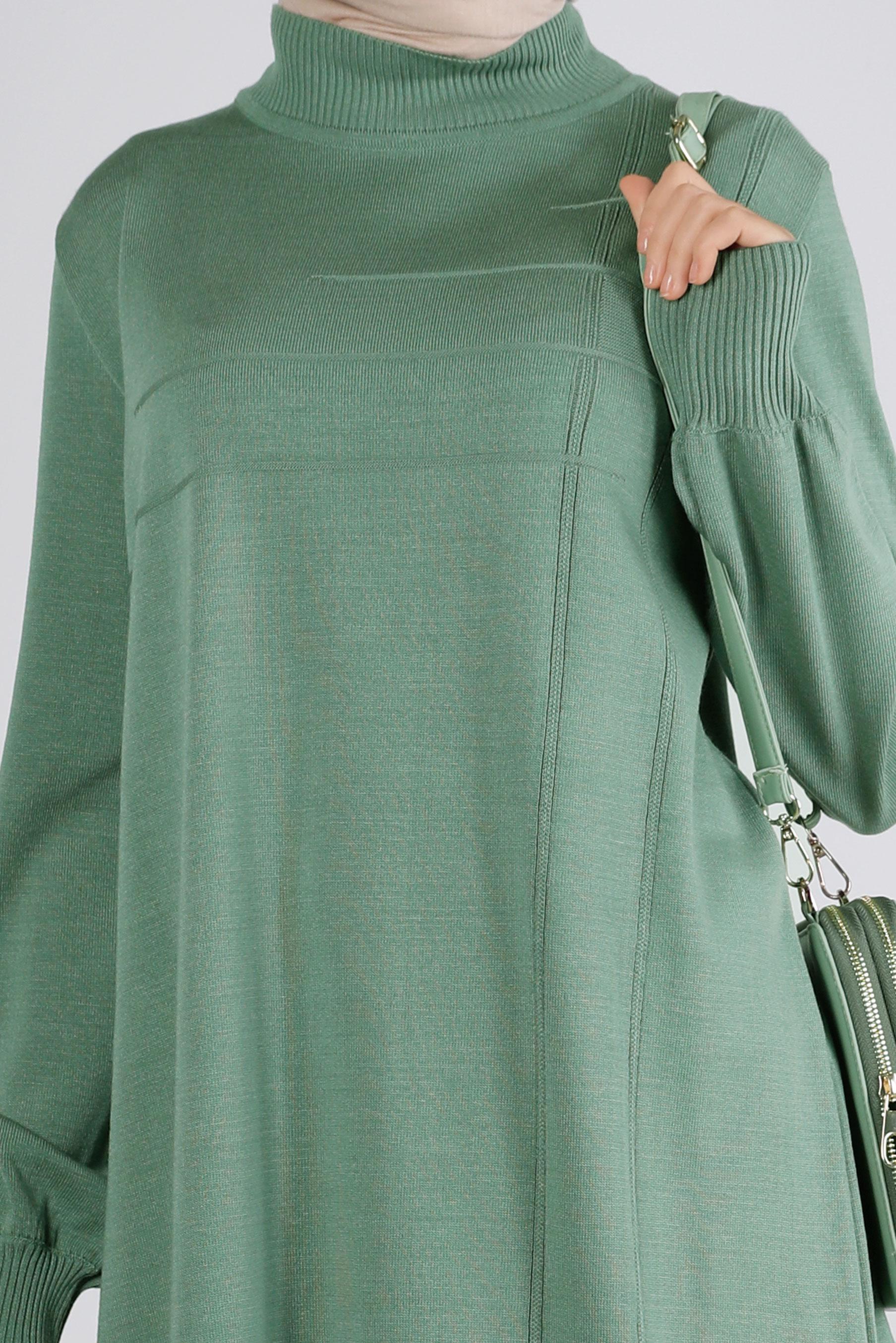 Tesettür giyim YEŞİL BALIKÇI YAKA TRİKO TUNİK 43107
