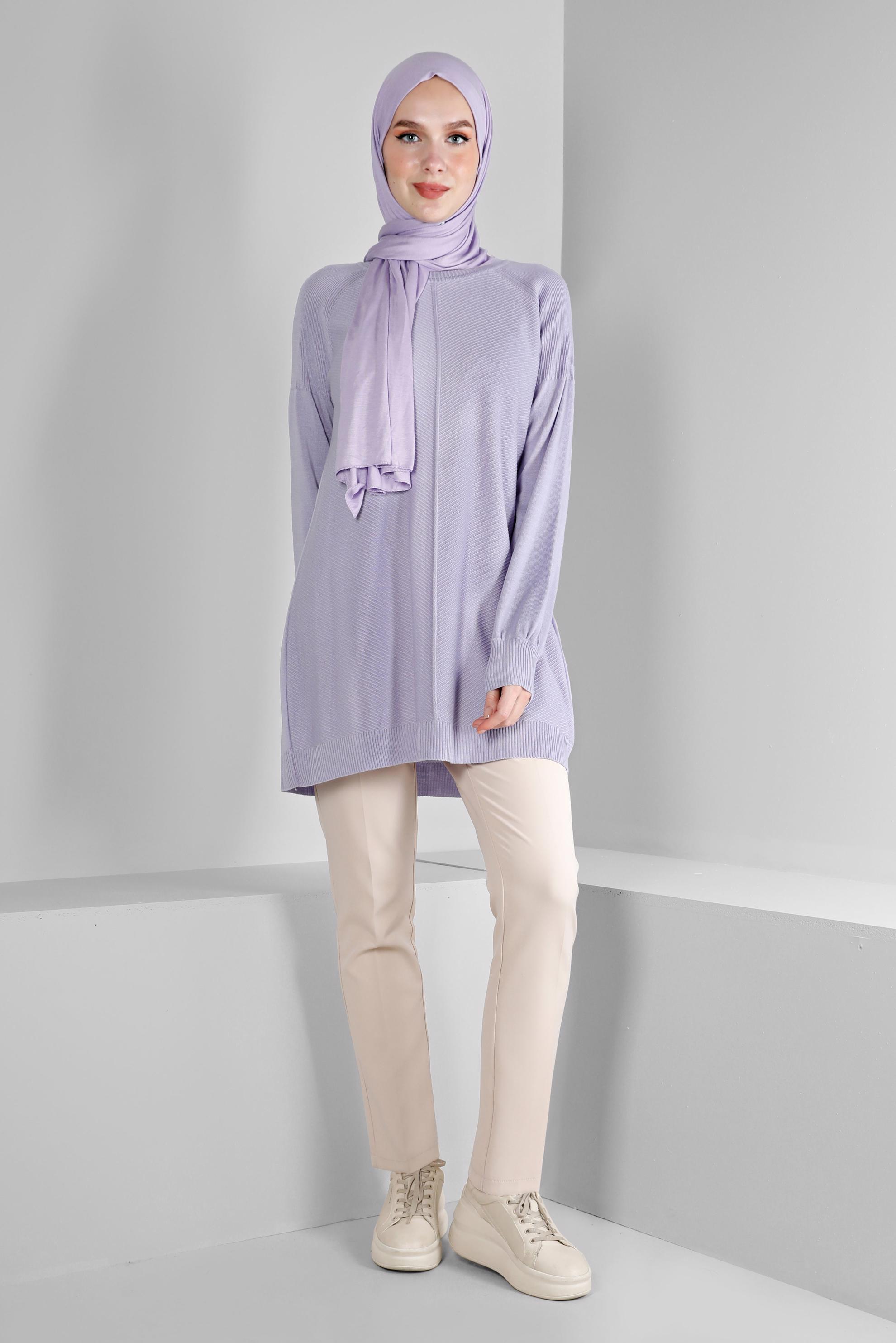 Vêtements hijab POURPRE TUNIQUE EN MAILLE À MOTIFS 43109