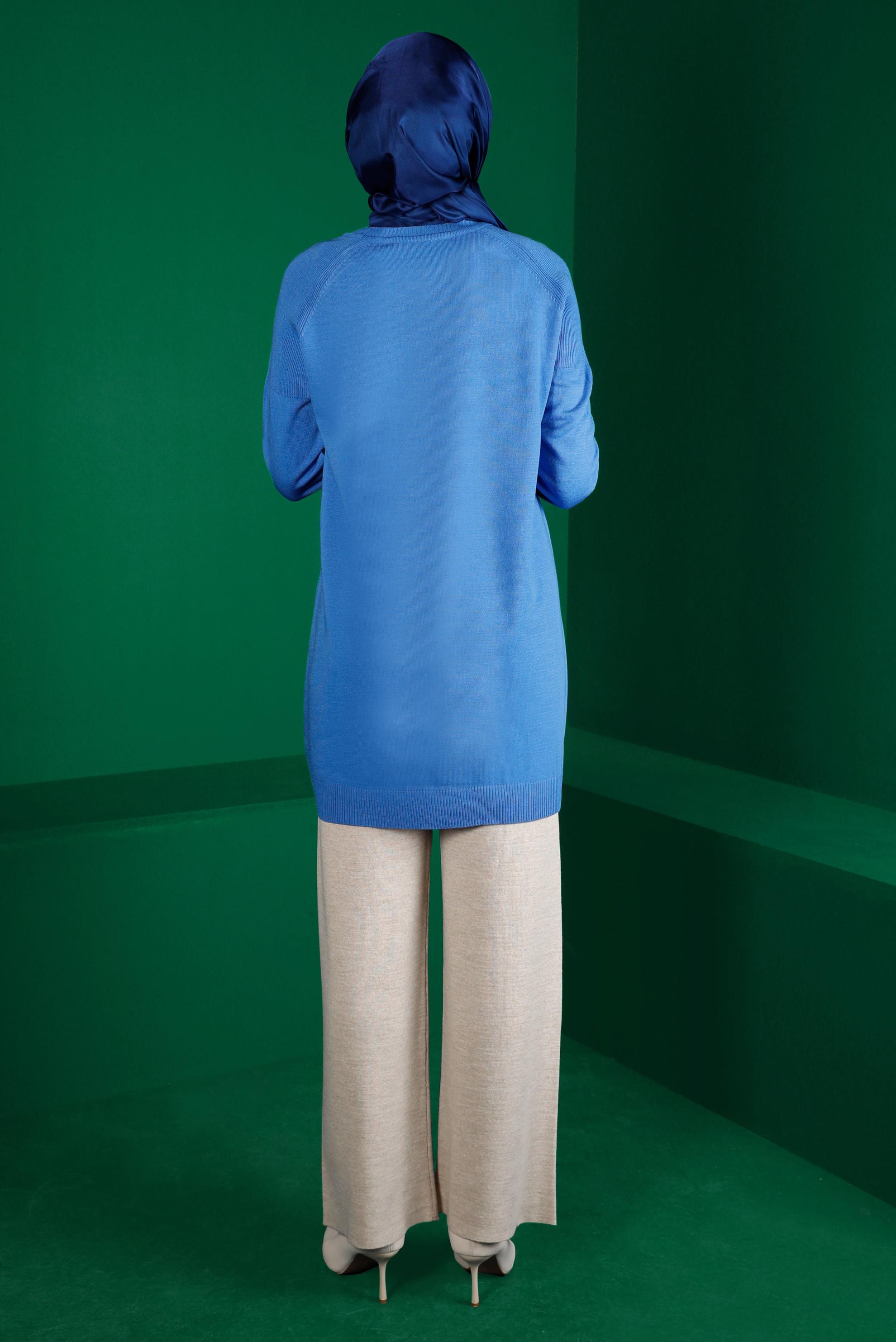 Tesettür giyim MAVİ KENDİNDEN DESENLİ TRİKO TUNİK 43109	