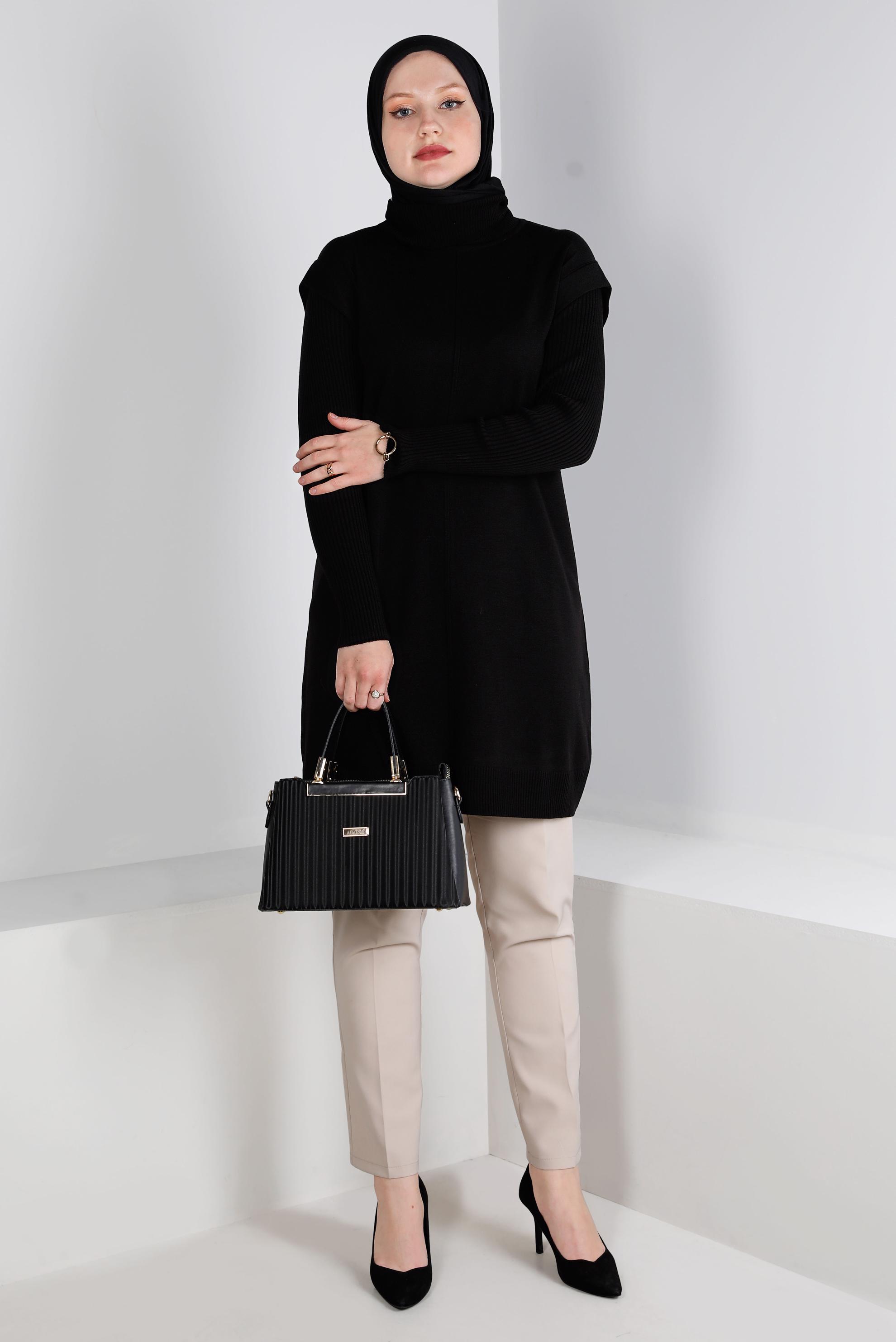 Tesettür giyim SİYAH BOĞAZLI TRİKO TUNİK 43110