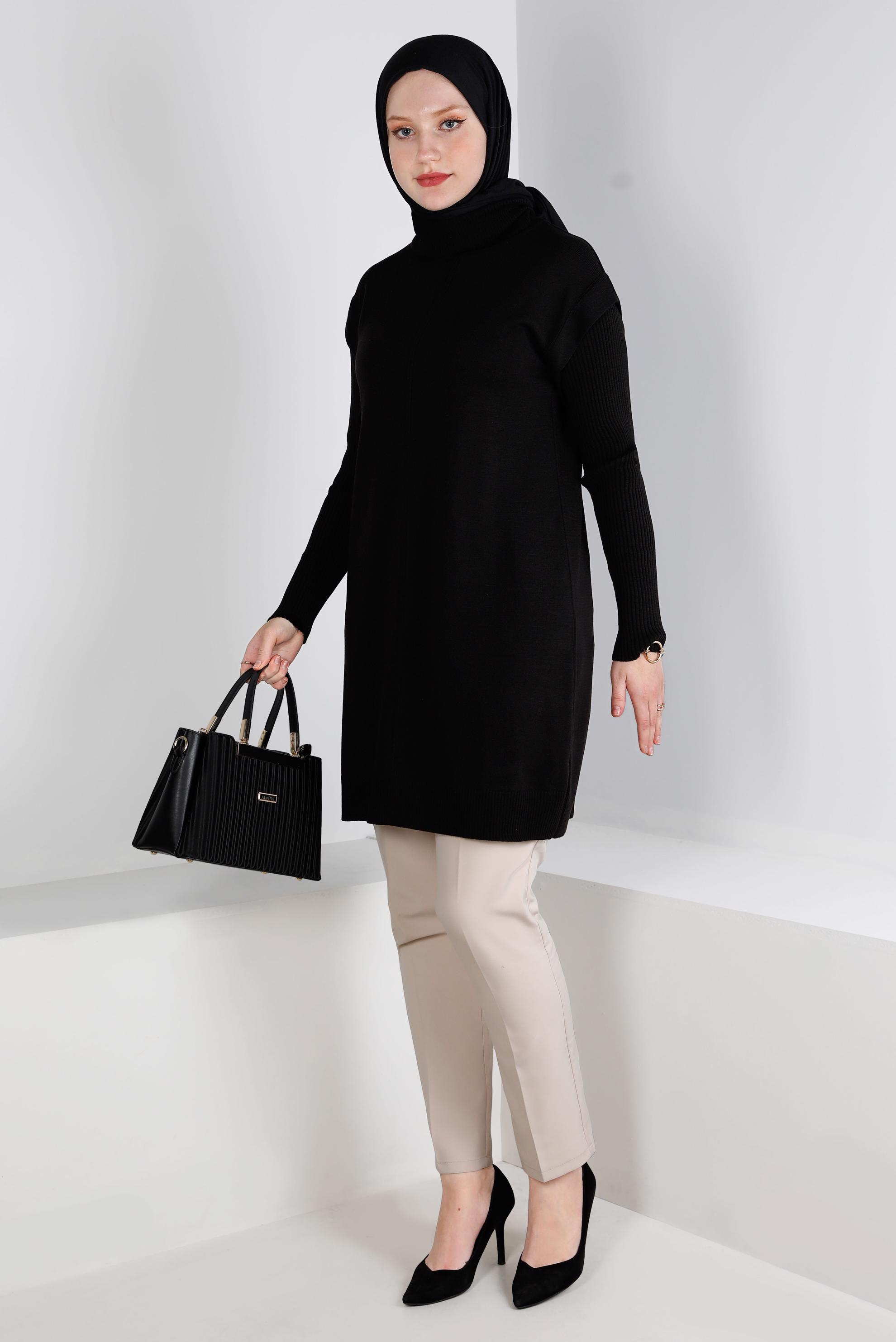 Tesettür giyim SİYAH BOĞAZLI TRİKO TUNİK 43110