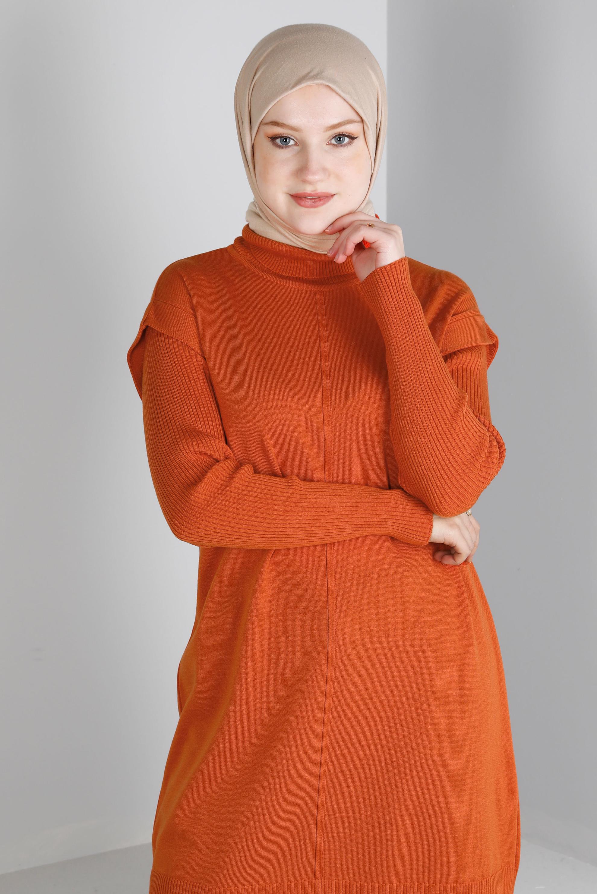 Vêtements hijab ORANGE TUNIQUE EN MAILLE COL ROULÉ 43110