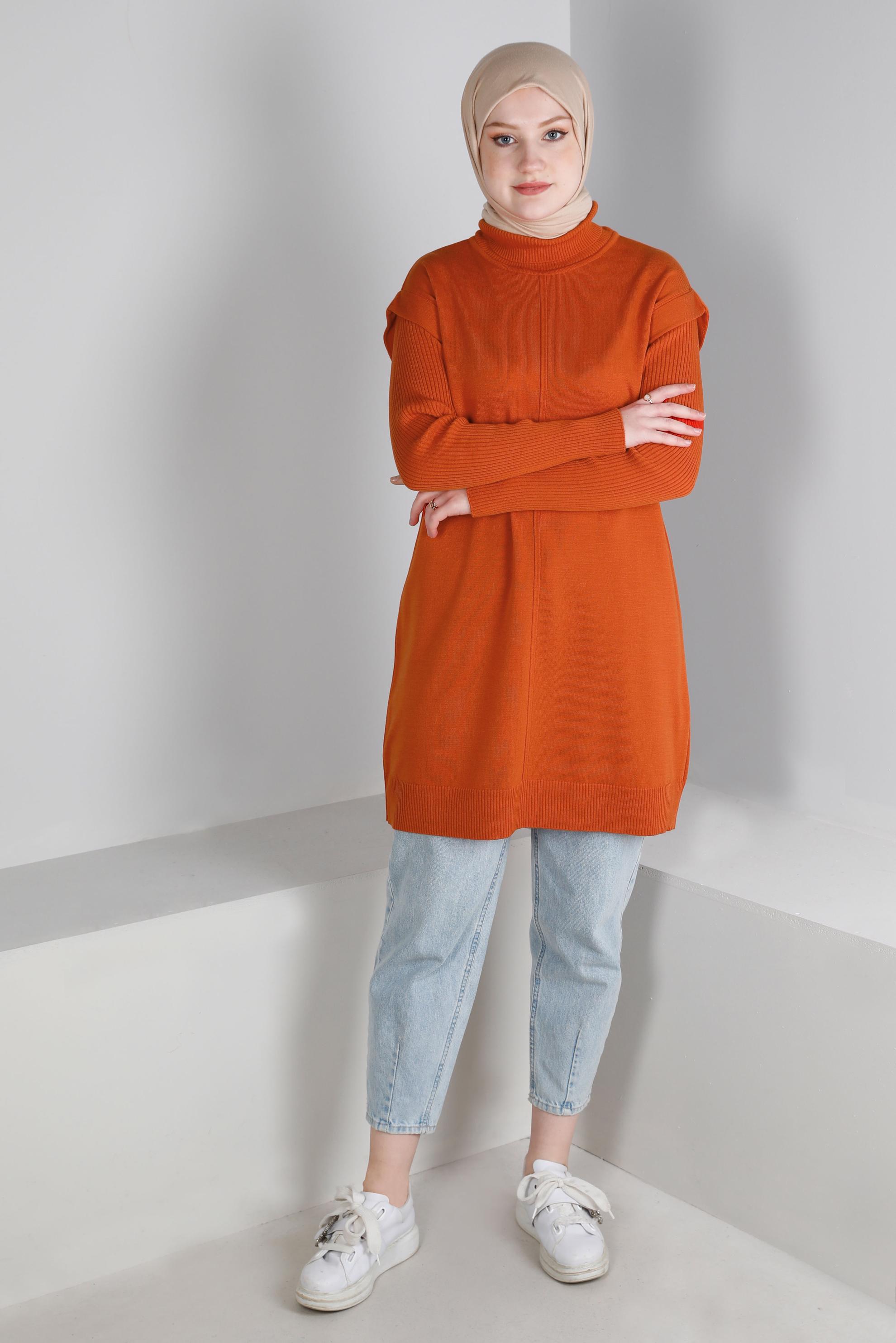 Vêtements hijab ORANGE TUNIQUE EN MAILLE COL ROULÉ 43110