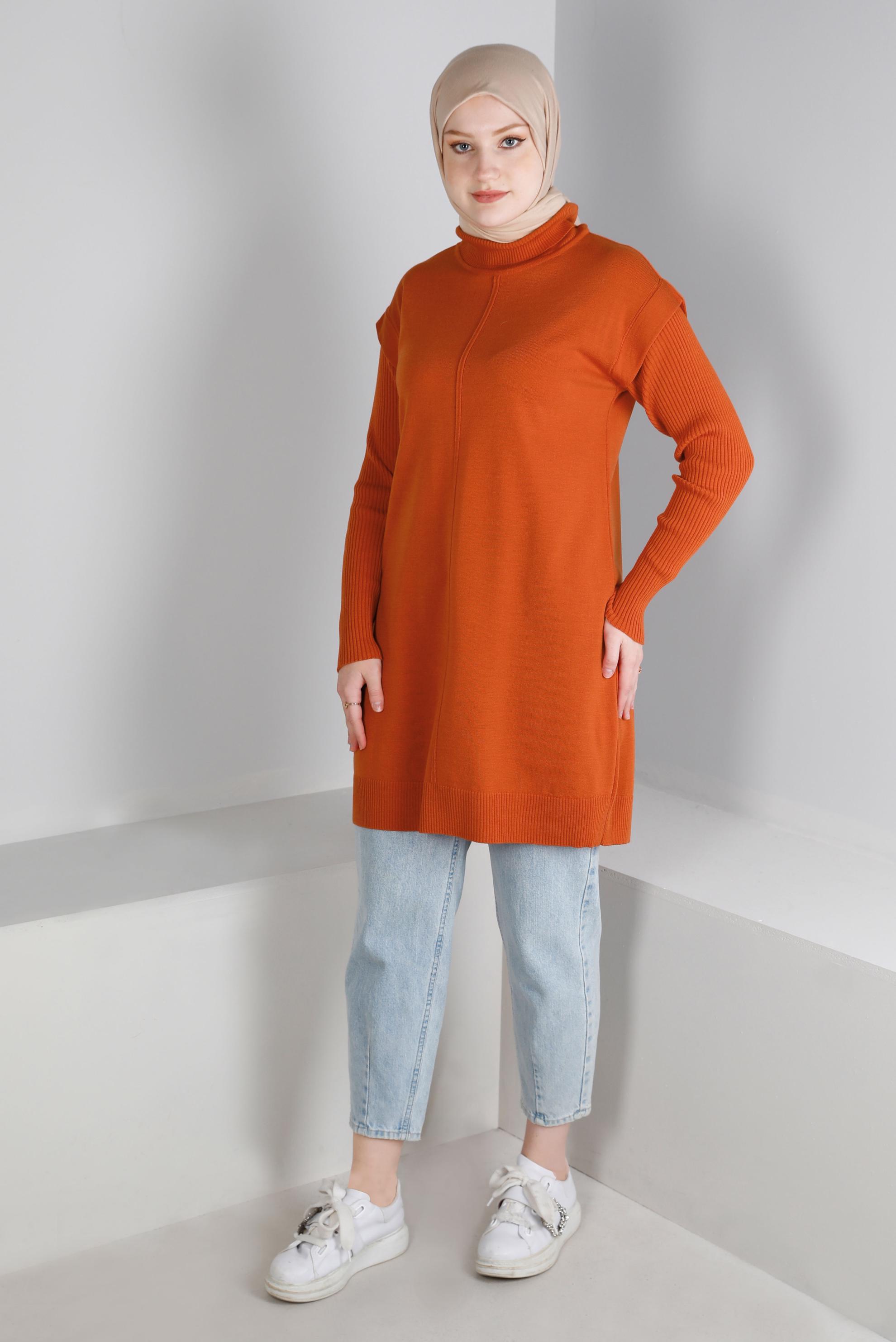 Vêtements hijab ORANGE TUNIQUE EN MAILLE COL ROULÉ 43110
