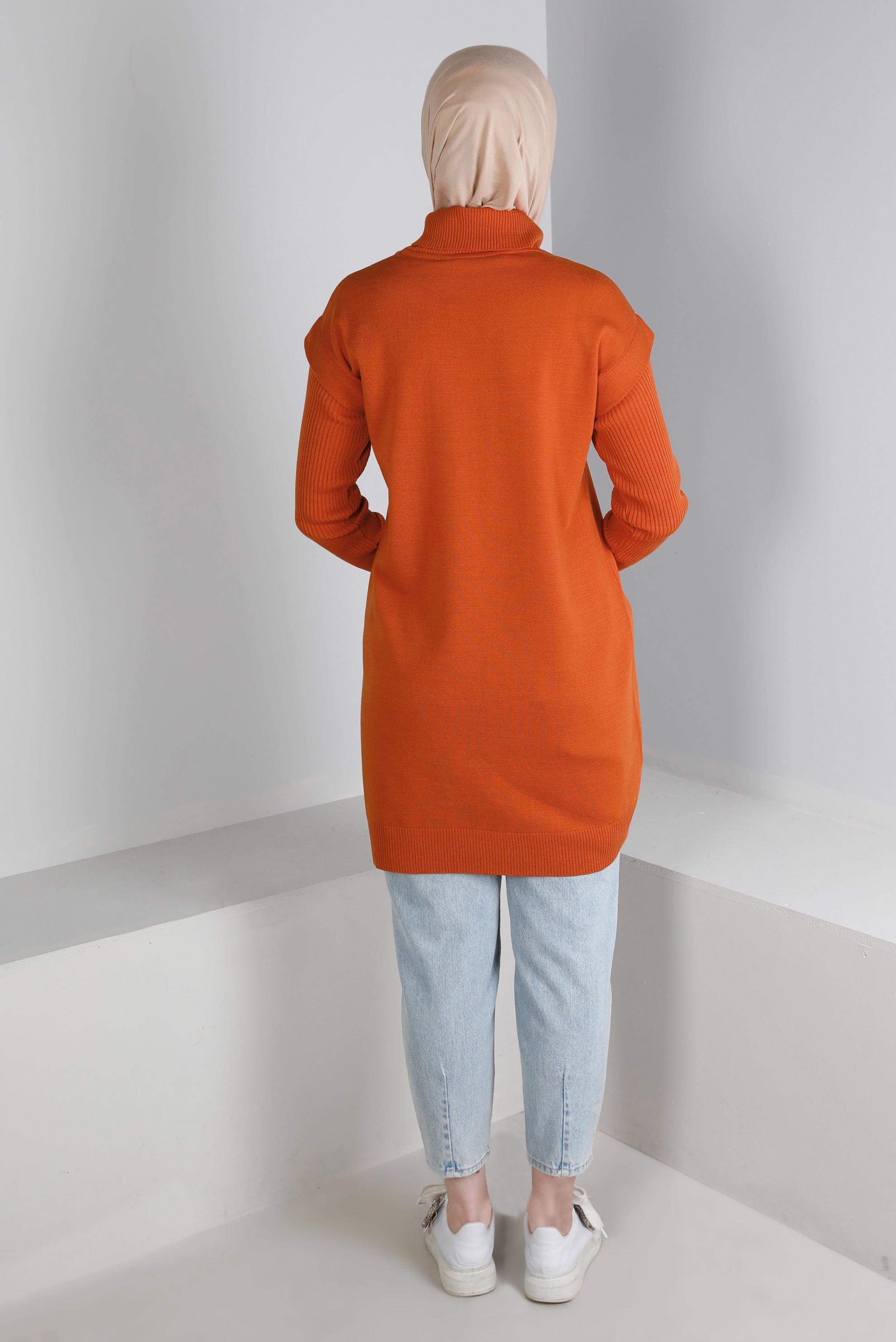 Vêtements hijab ORANGE TUNIQUE EN MAILLE COL ROULÉ 43110