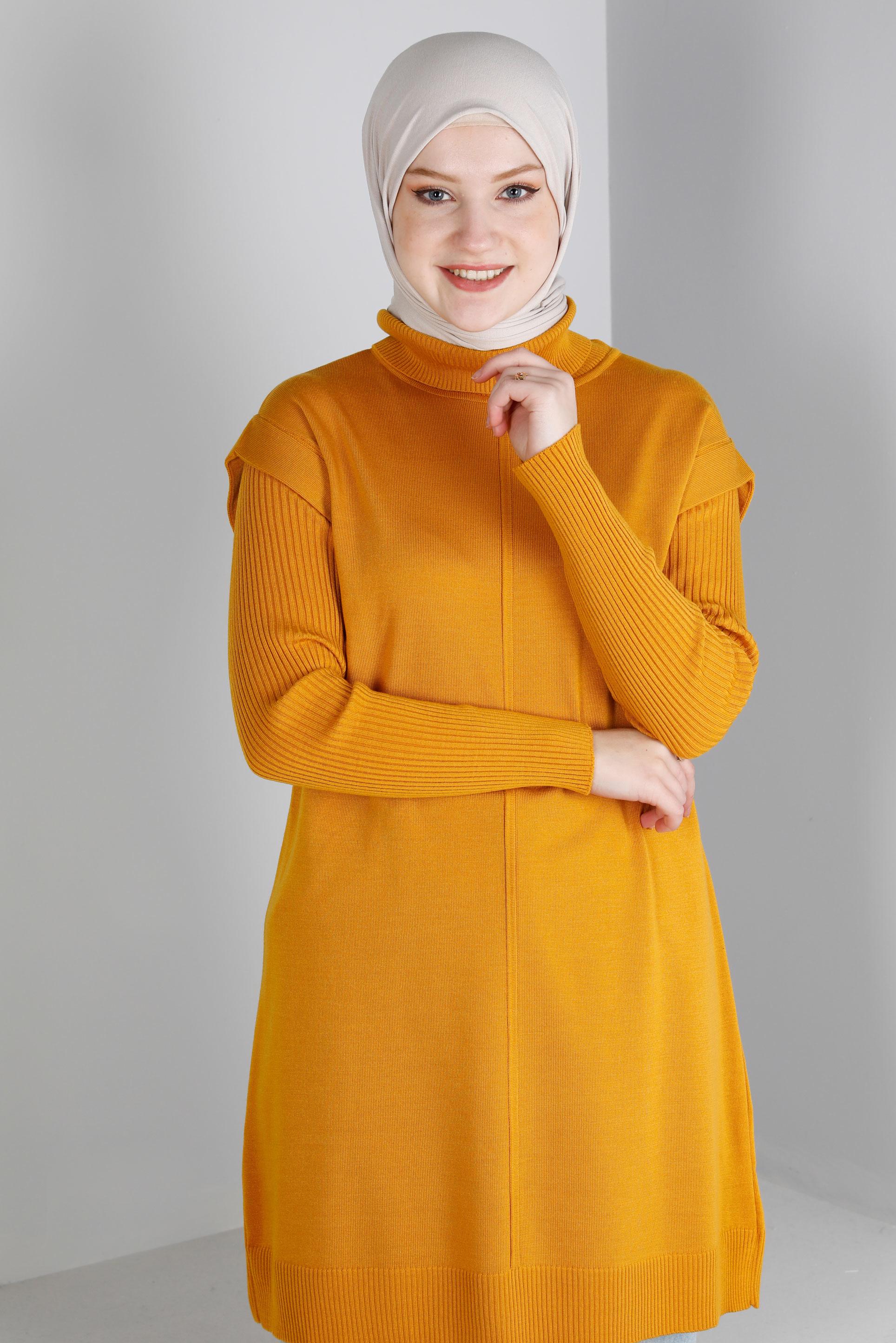 Vêtements hijab JAUNE TUNIQUE EN MAILLE COL ROULÉ 43110