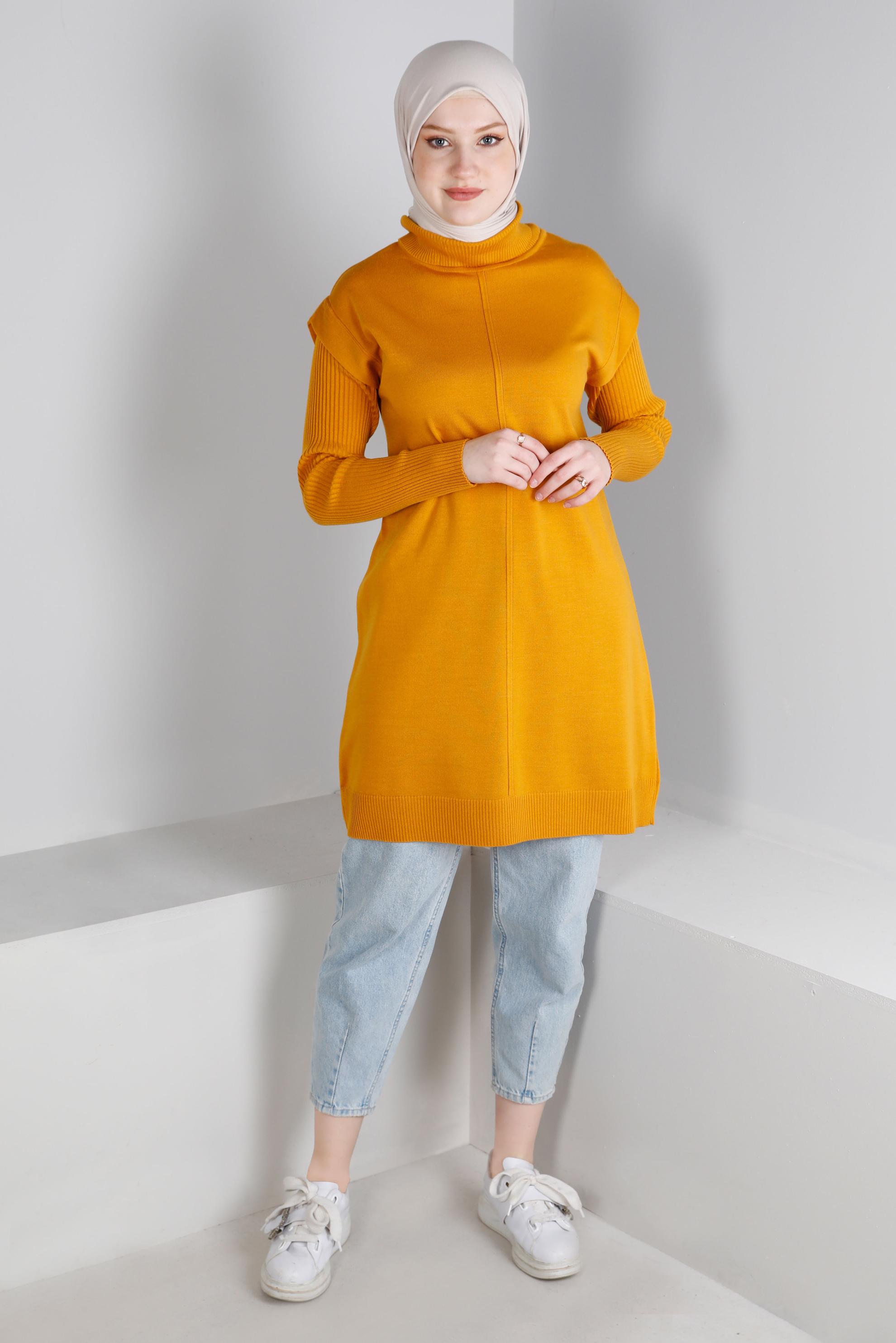 Vêtements hijab JAUNE TUNIQUE EN MAILLE COL ROULÉ 43110