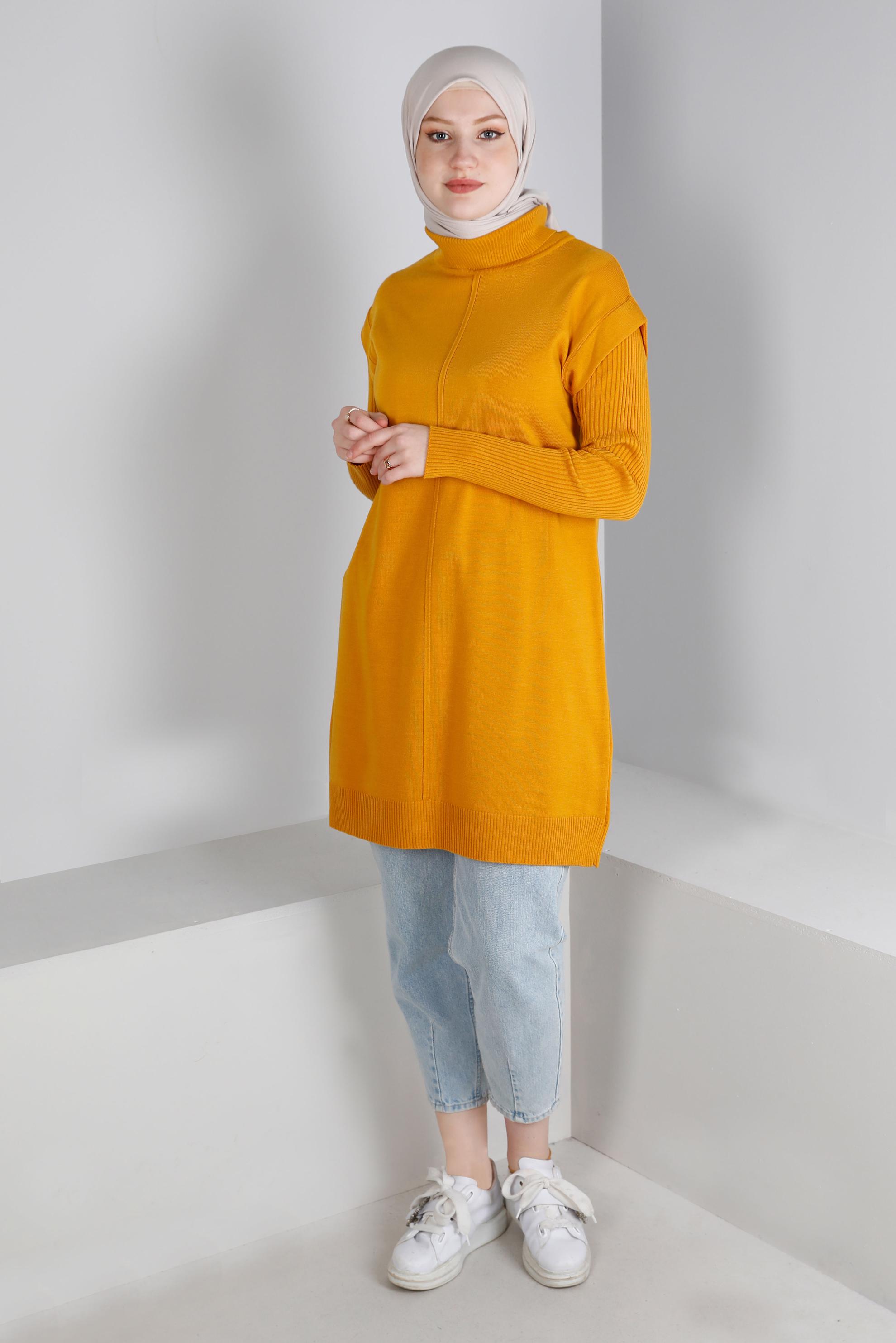 Vêtements hijab JAUNE TUNIQUE EN MAILLE COL ROULÉ 43110