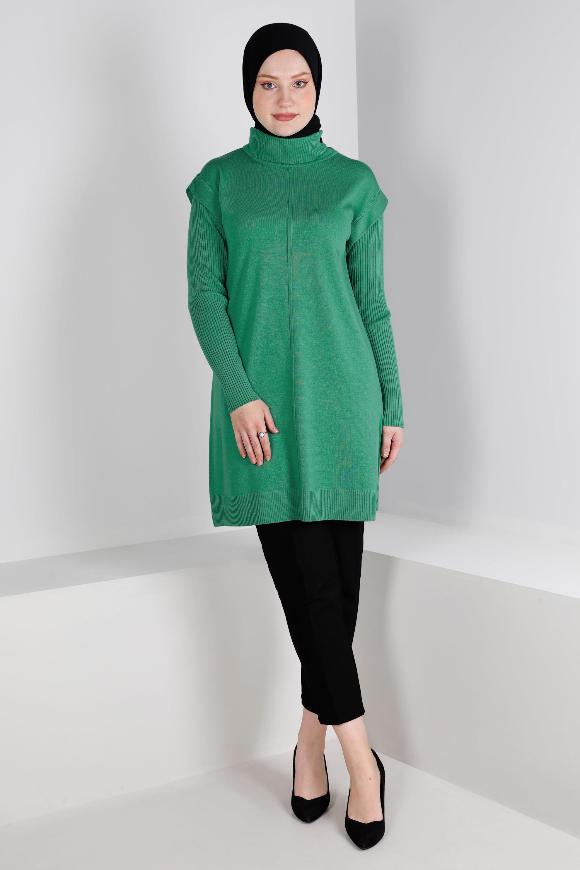 Tesettür giyim YEŞİL BOĞAZLI TRİKO TUNİK 43110