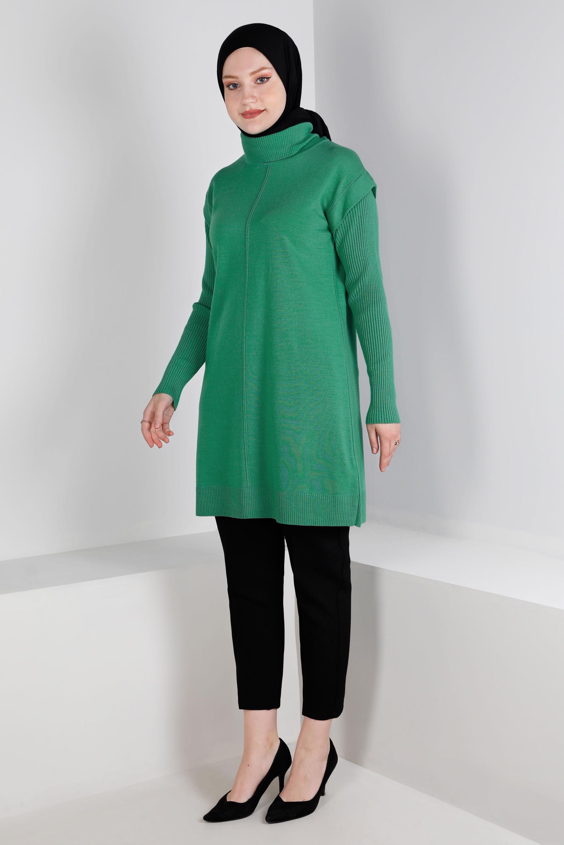 Tesettür giyim YEŞİL BOĞAZLI TRİKO TUNİK 43110
