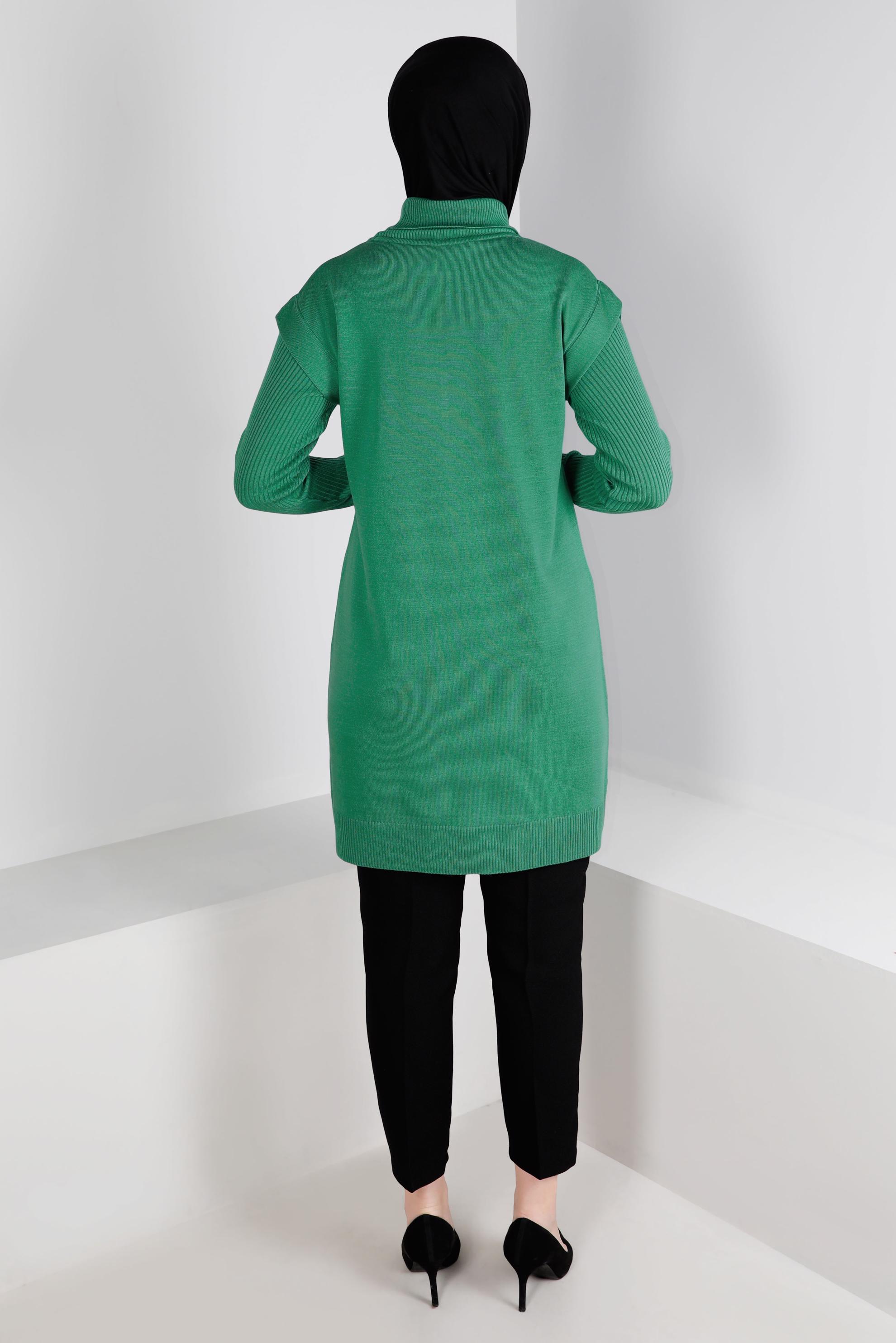 Tesettür giyim YEŞİL BOĞAZLI TRİKO TUNİK 43110