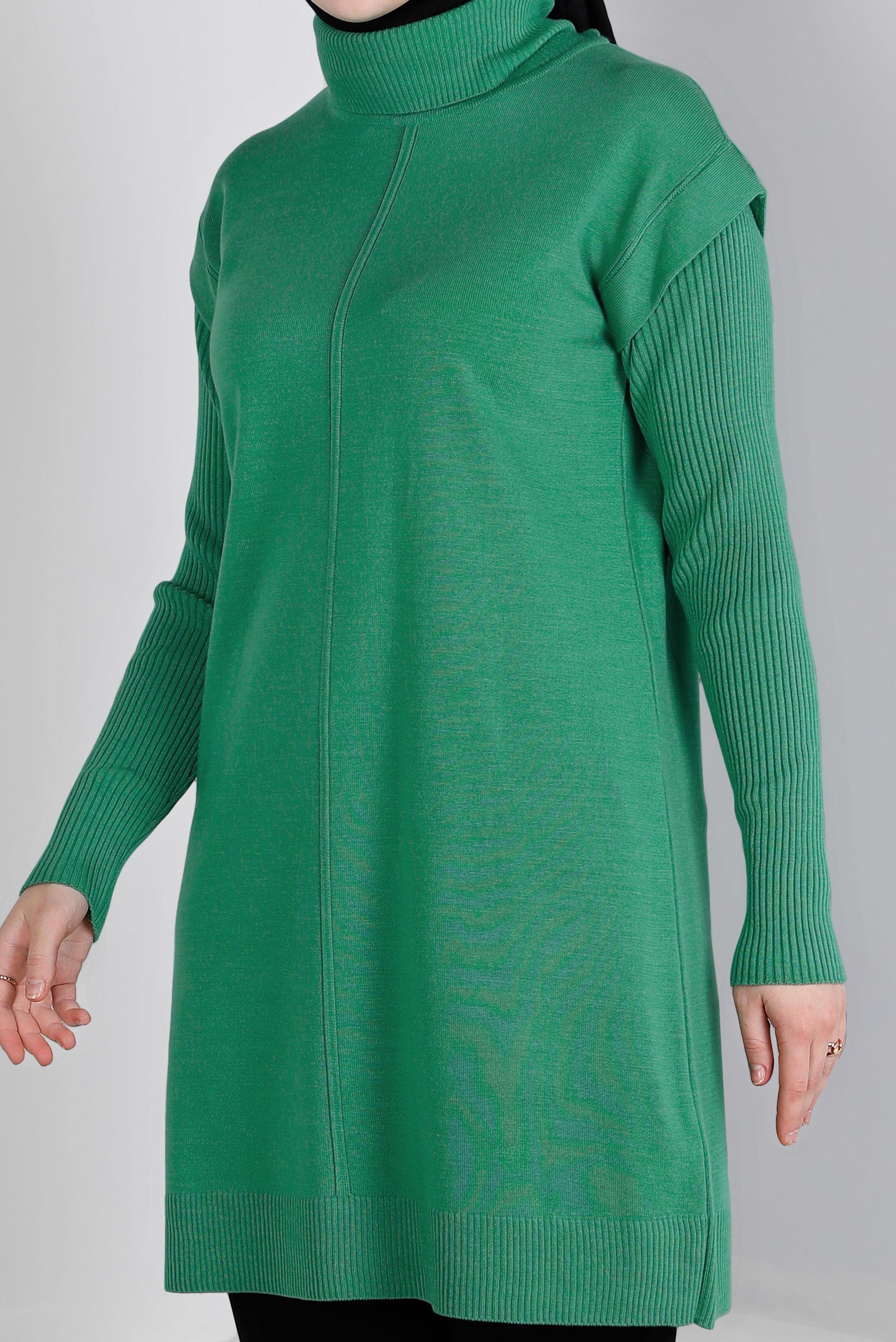 Tesettür giyim YEŞİL BOĞAZLI TRİKO TUNİK 43110
