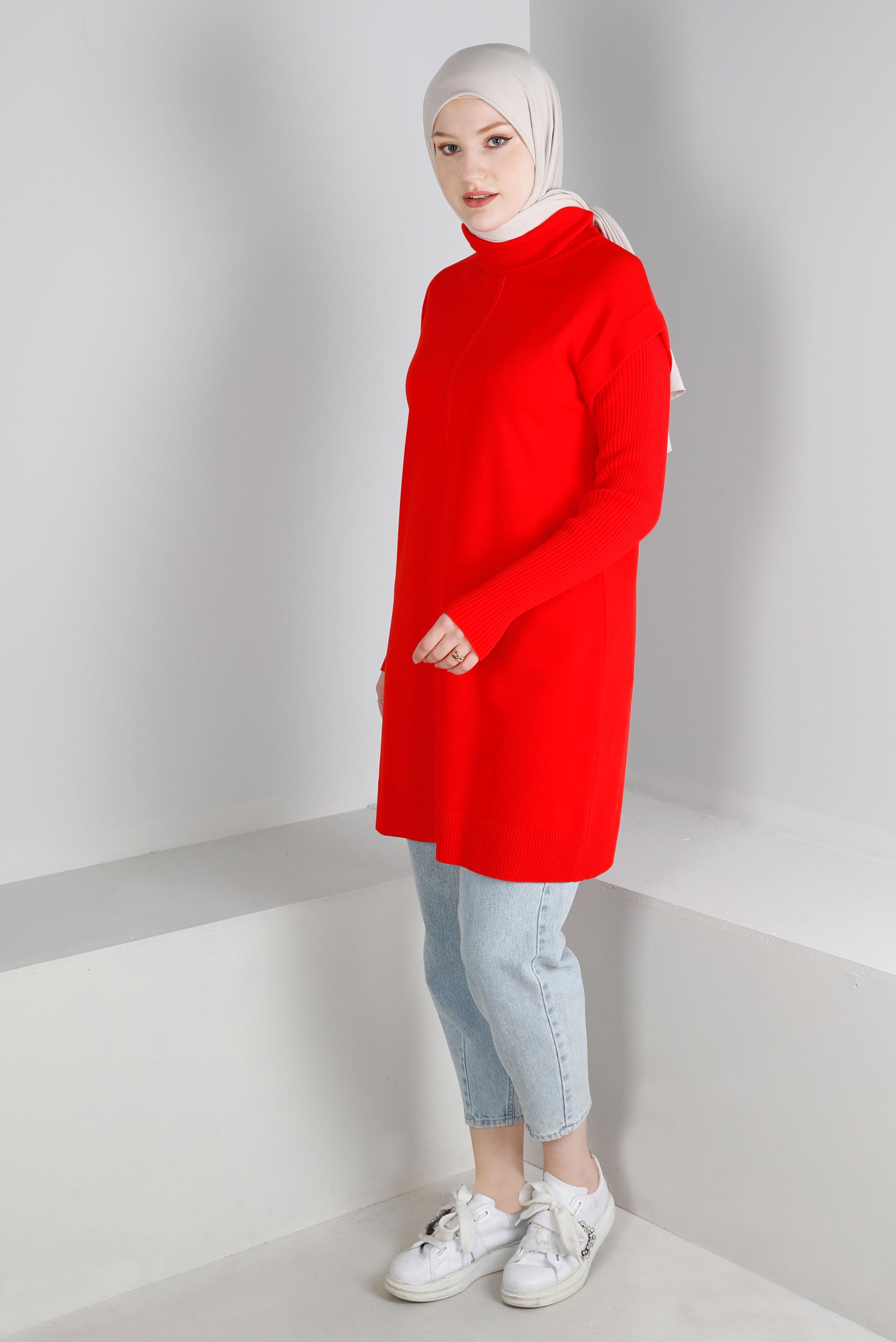 Vêtements hijab ROUGE TUNIQUE EN MAILLE COL ROULÉ 43110