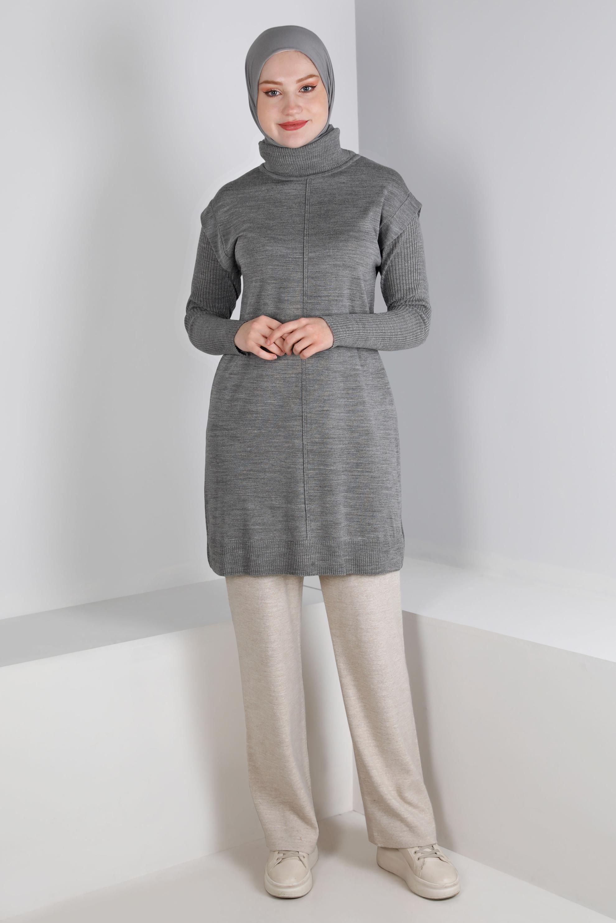 Tesettür giyim GRİ BOĞAZLI TRİKO TUNİK 43110
