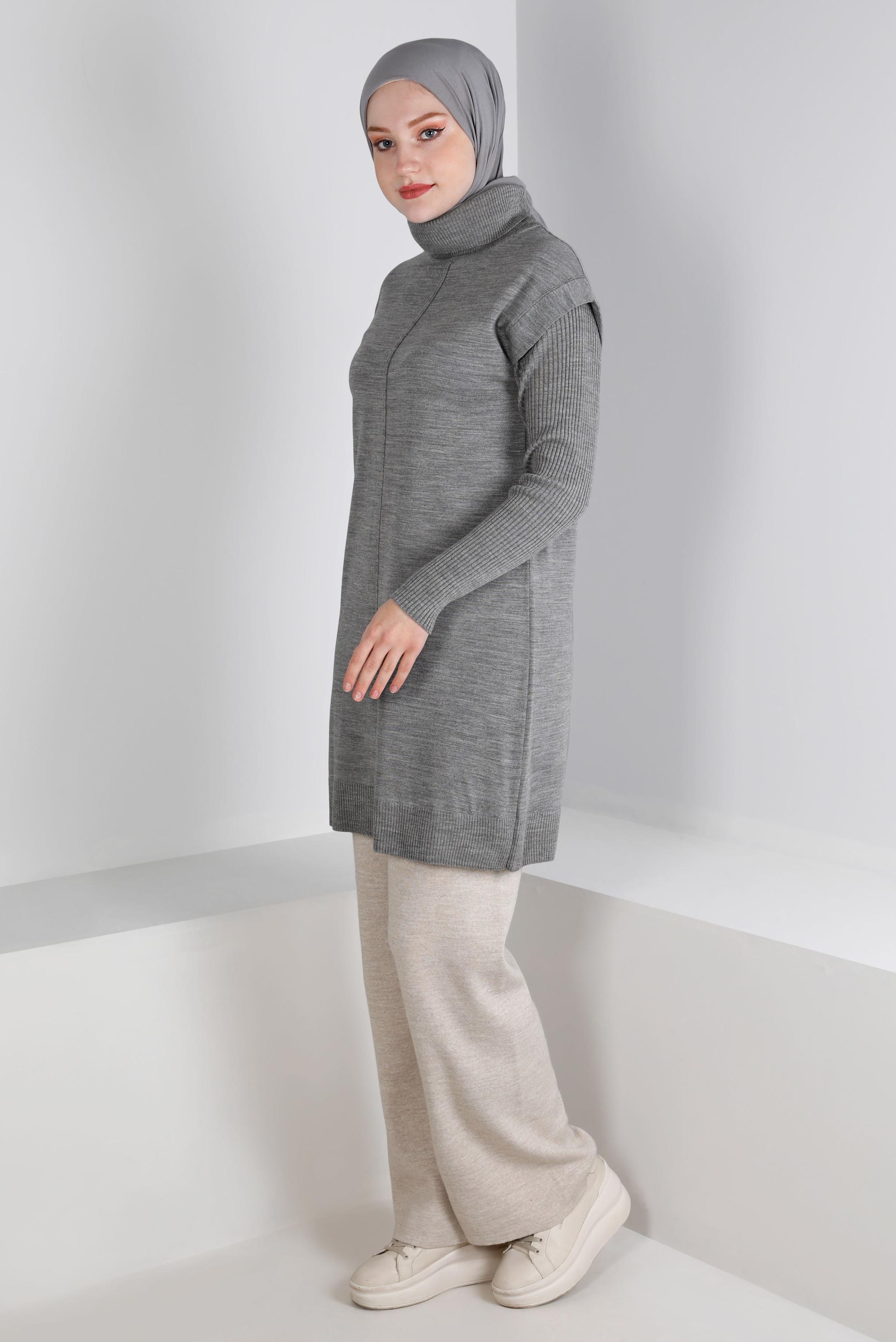 Tesettür giyim GRİ BOĞAZLI TRİKO TUNİK 43110