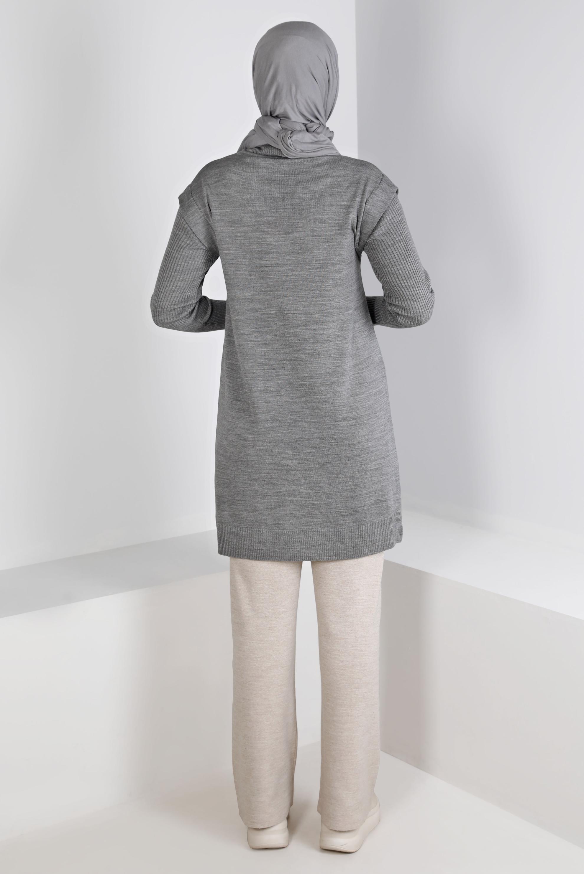 Tesettür giyim GRİ BOĞAZLI TRİKO TUNİK 43110