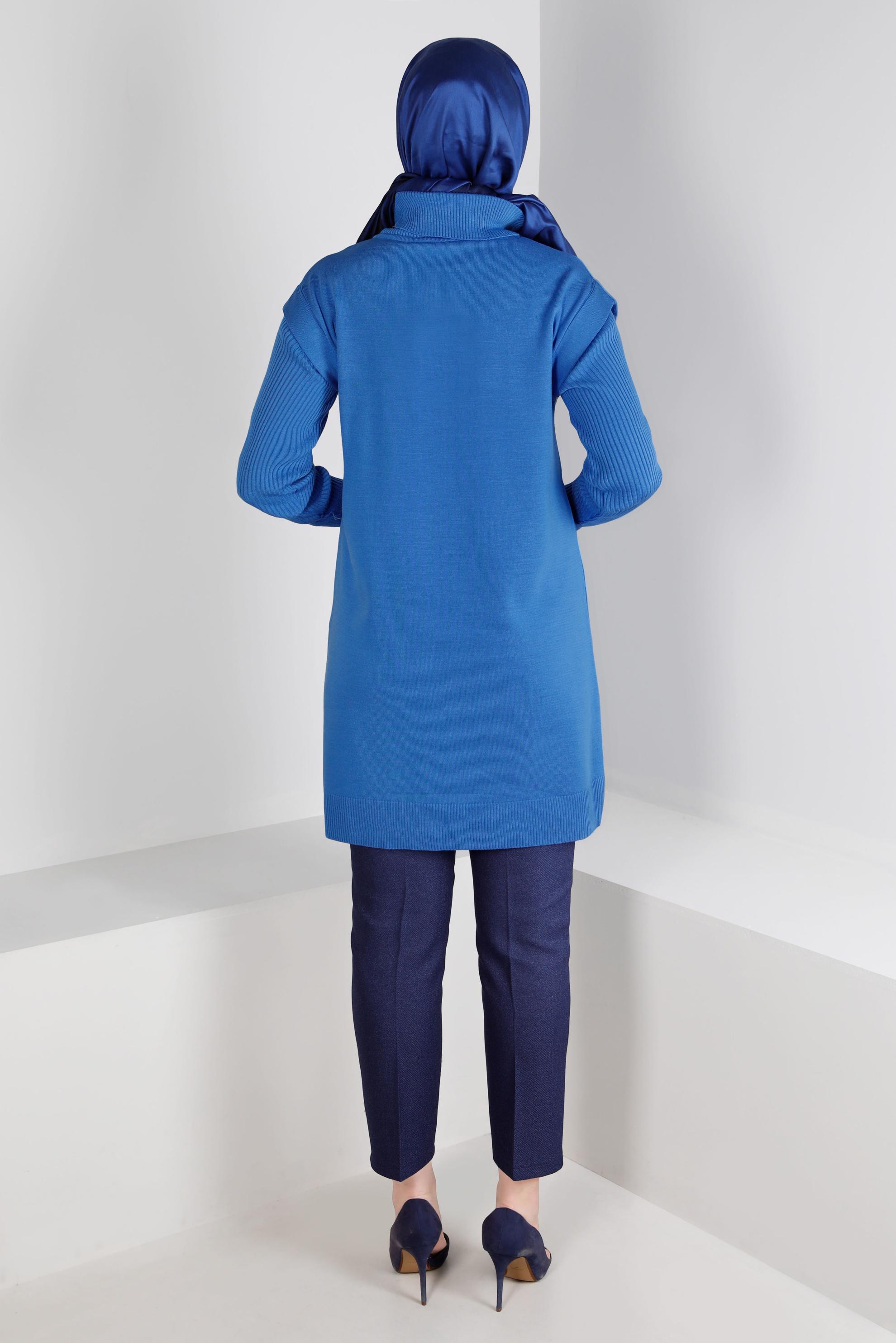 Tesettür giyim MAVİ BOĞAZLI TRİKO TUNİK 43110