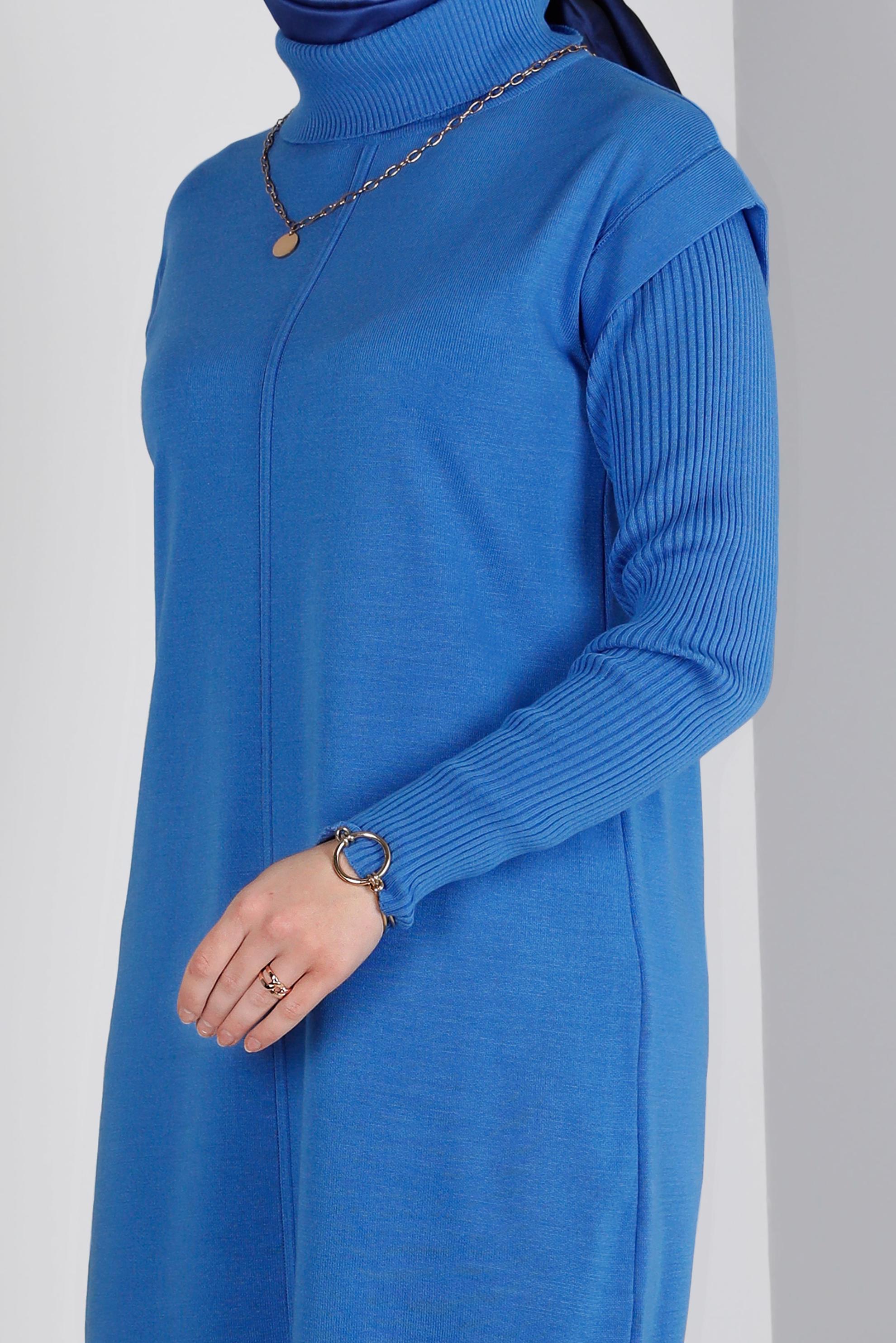 Tesettür giyim MAVİ BOĞAZLI TRİKO TUNİK 43110