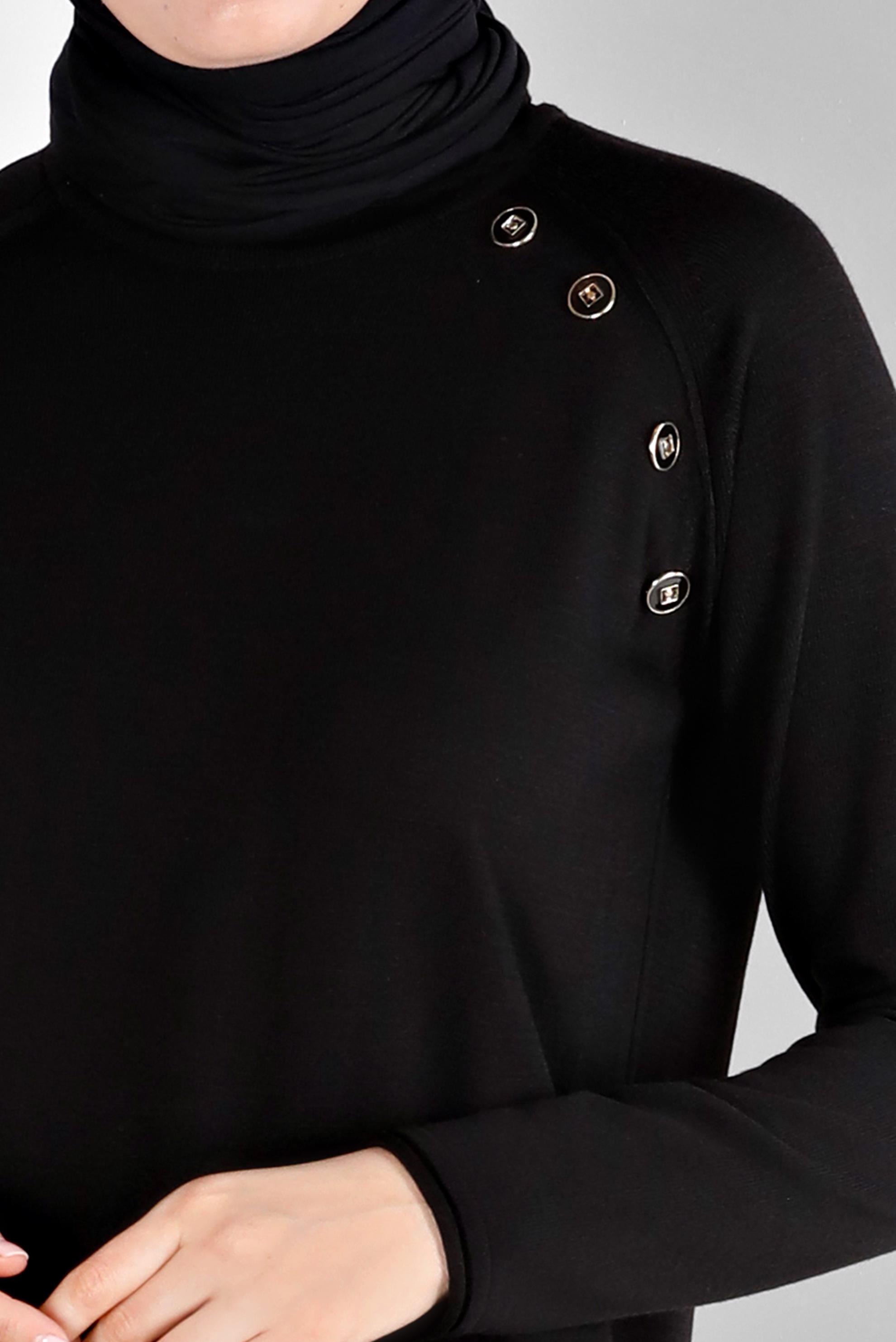 Tesettür giyim SİYAH CEPLİ DÜĞMELİ TRİKO TUNİK 43111