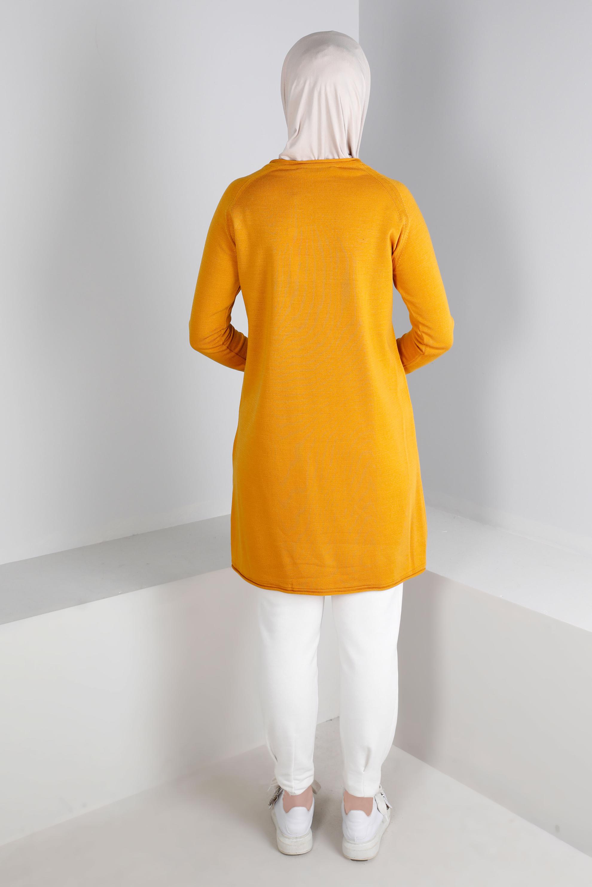 Tesettür giyim SARI CEPLİ DÜĞMELİ TRİKO TUNİK 43111