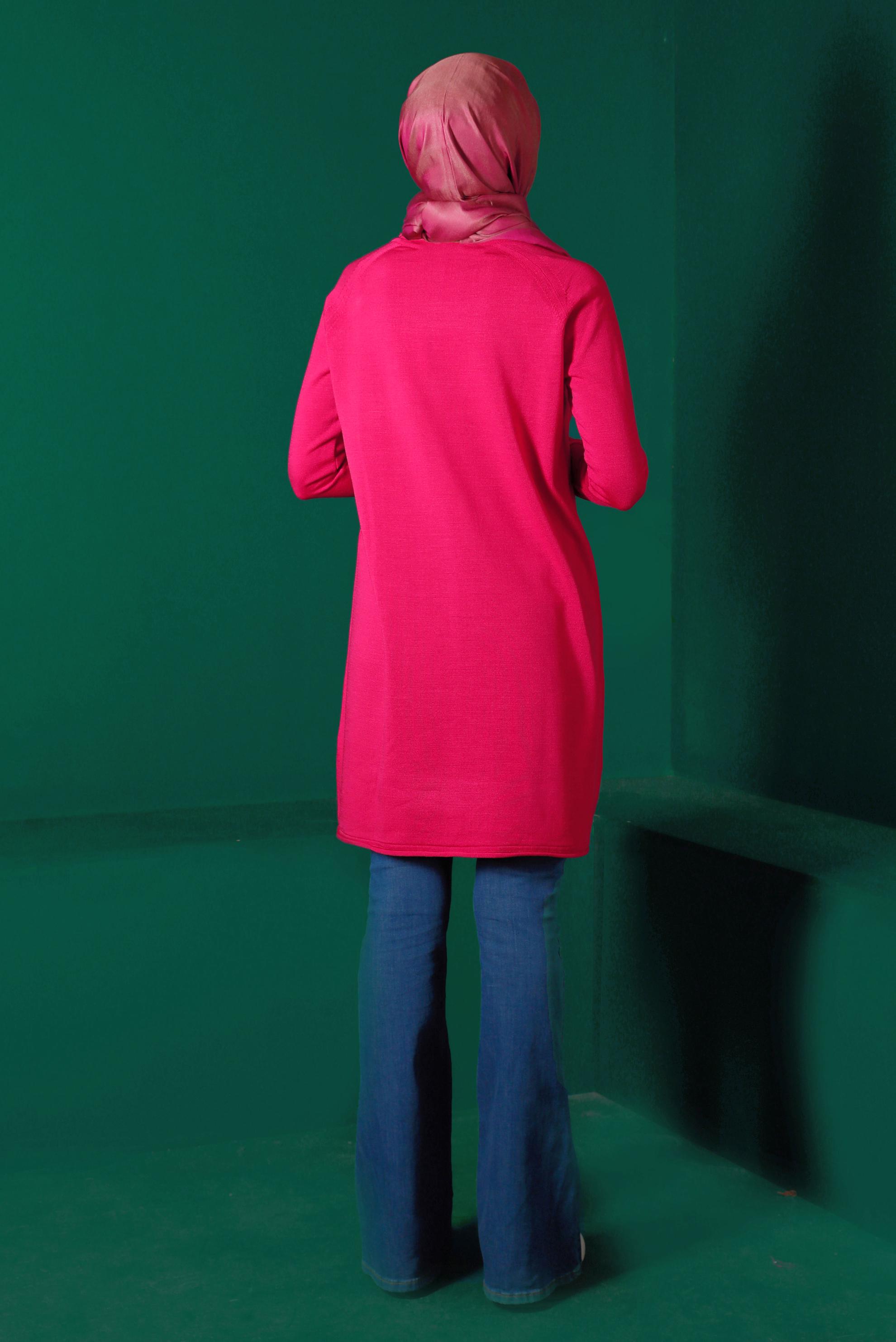 Tesettür giyim FUŞYA CEPLİ DÜĞMELİ TRİKO TUNİK 43111