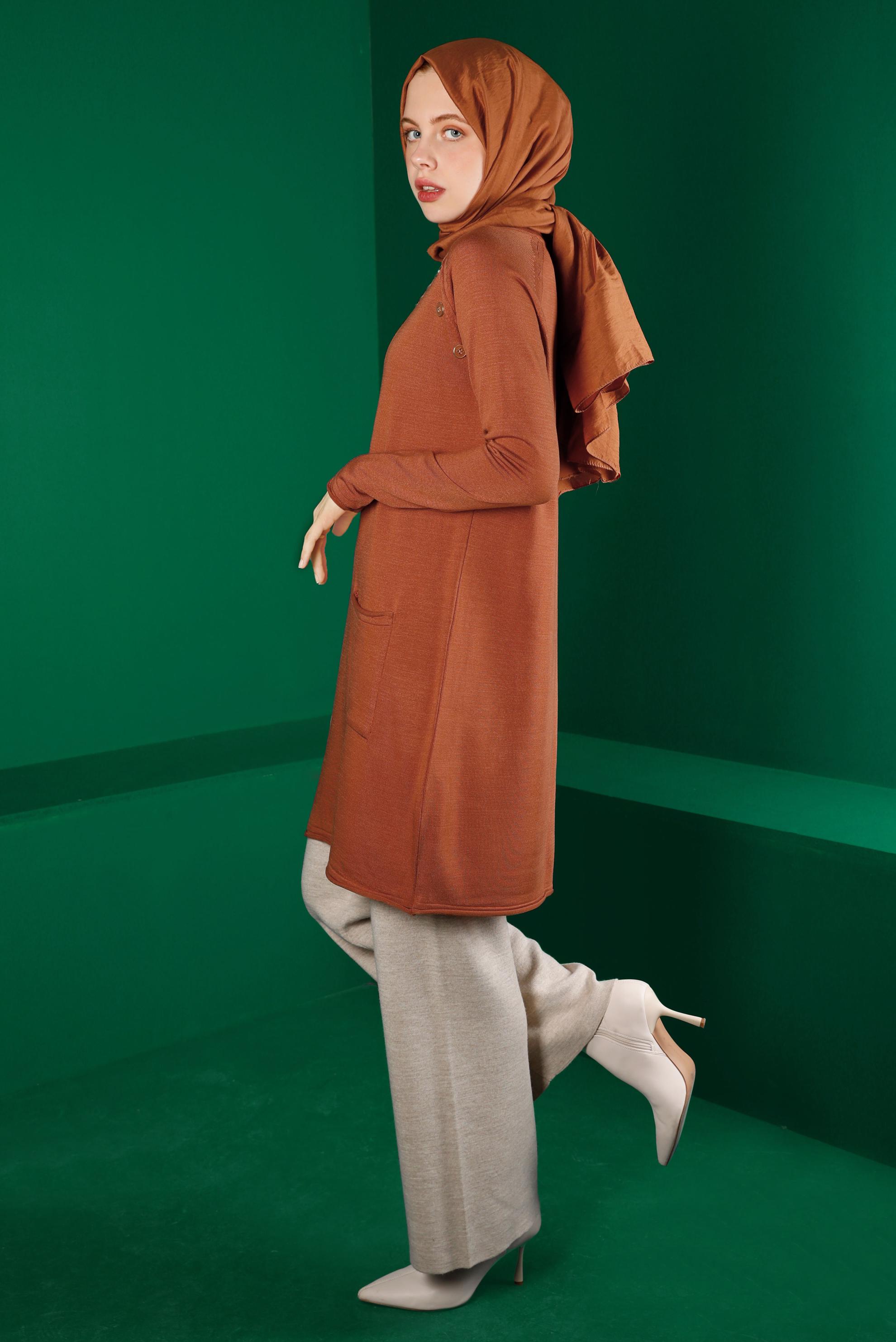 Tesettür giyim TURUNCU CEPLİ DÜĞMELİ TRİKO TUNİK 43111