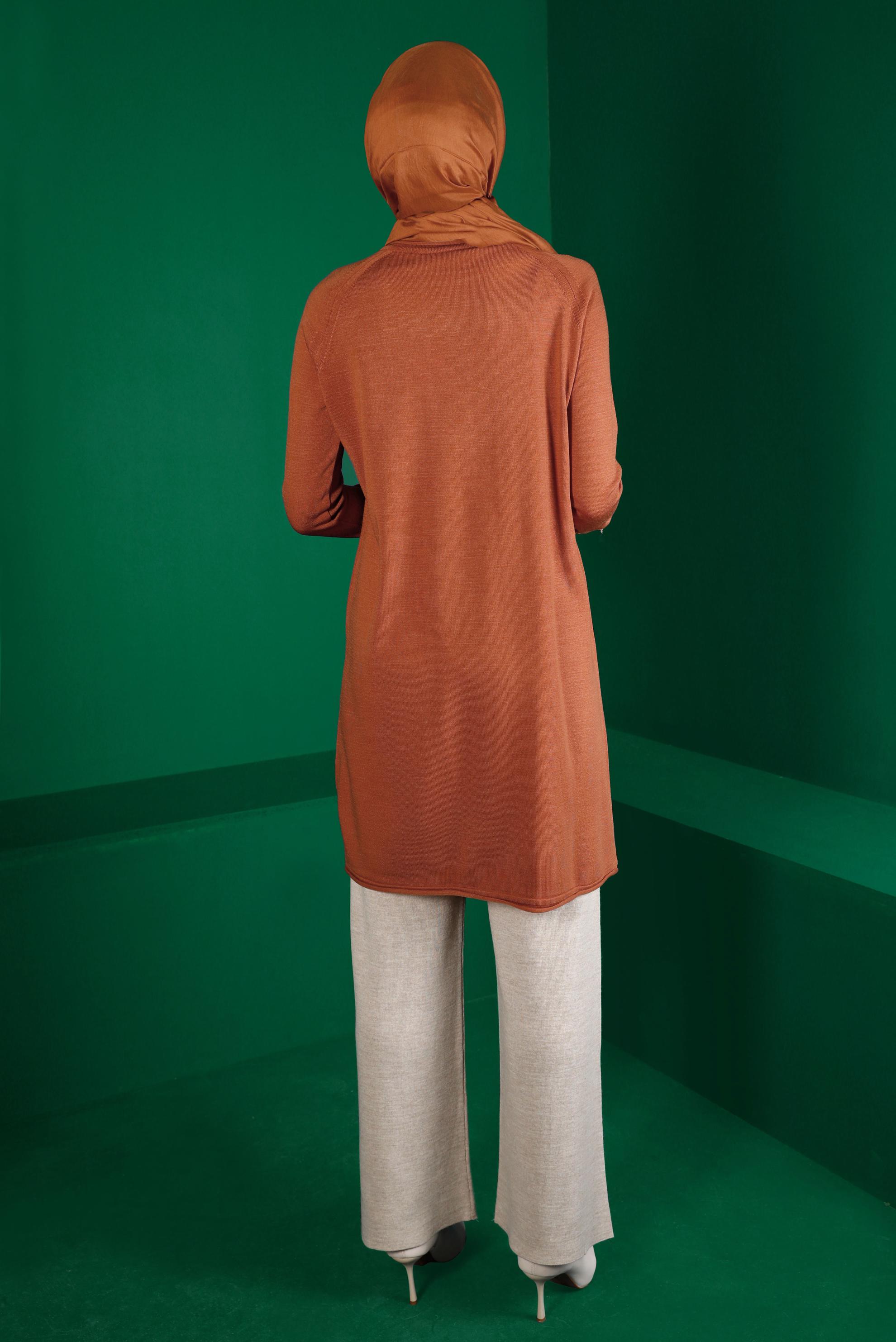 Tesettür giyim TURUNCU CEPLİ DÜĞMELİ TRİKO TUNİK 43111