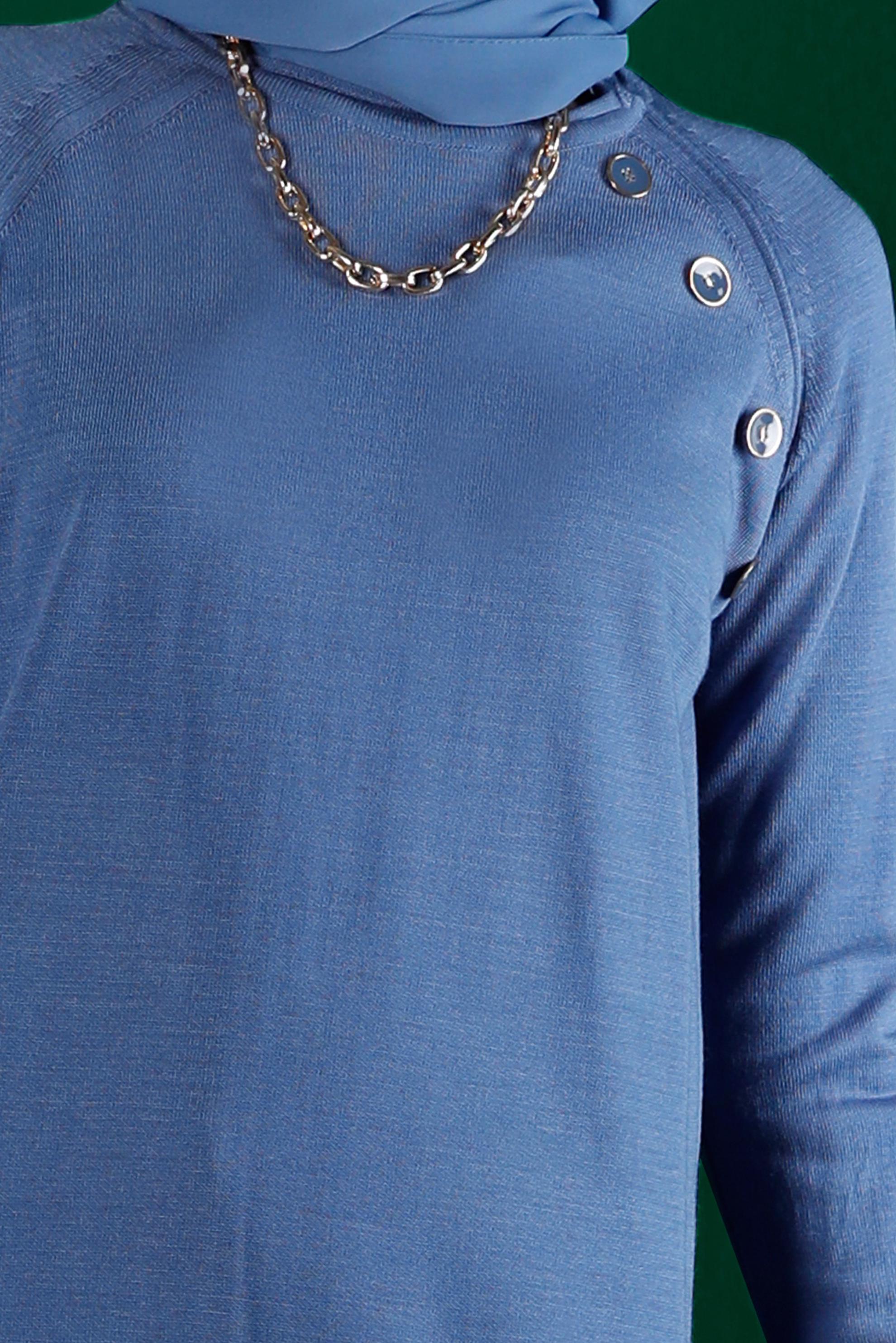 Tesettür giyim MAVİ CEPLİ DÜĞMELİ TRİKO TUNİK 43111