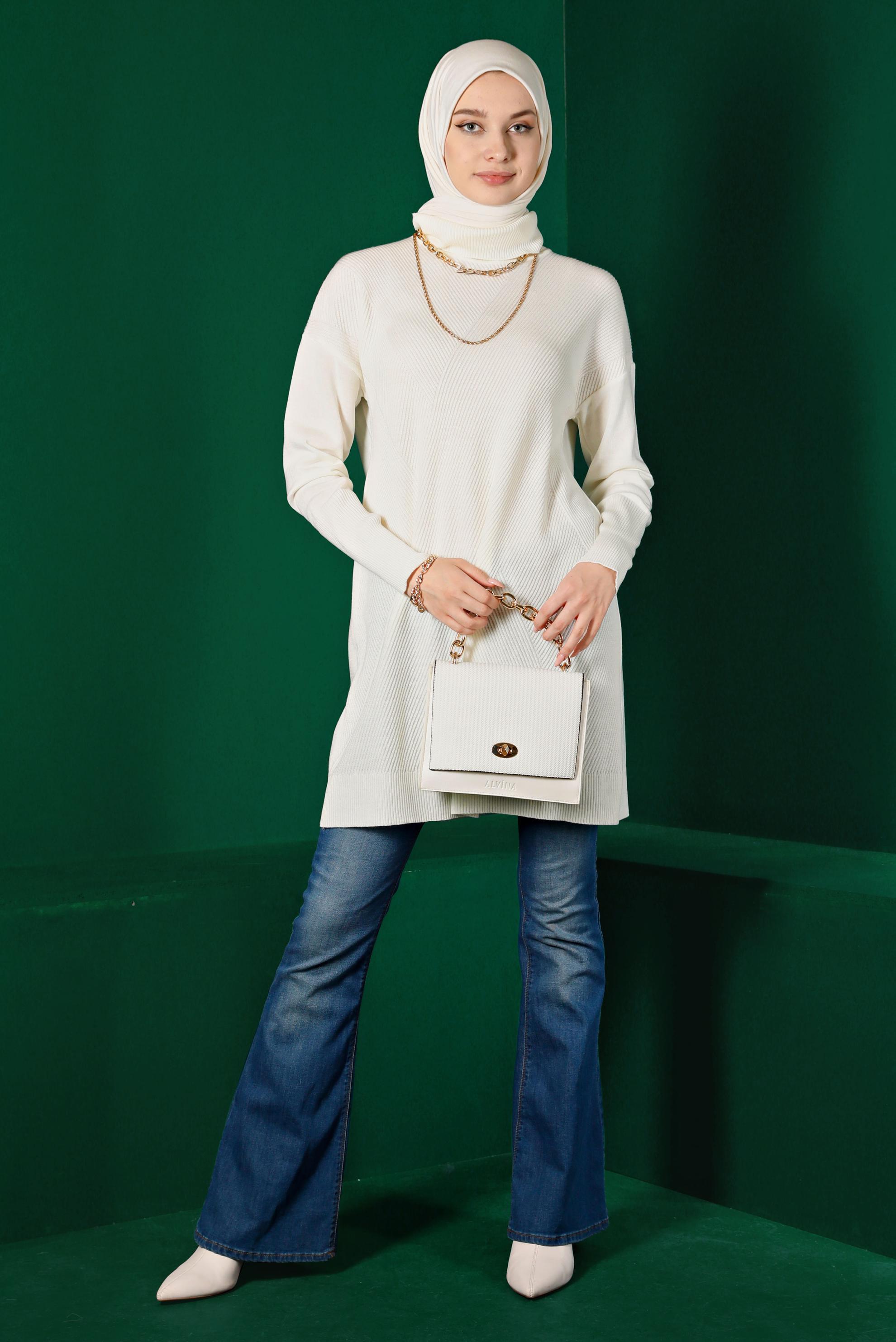 Hijab clothing WHITE TURTLENECK KNITWEAR SWEATER 43112