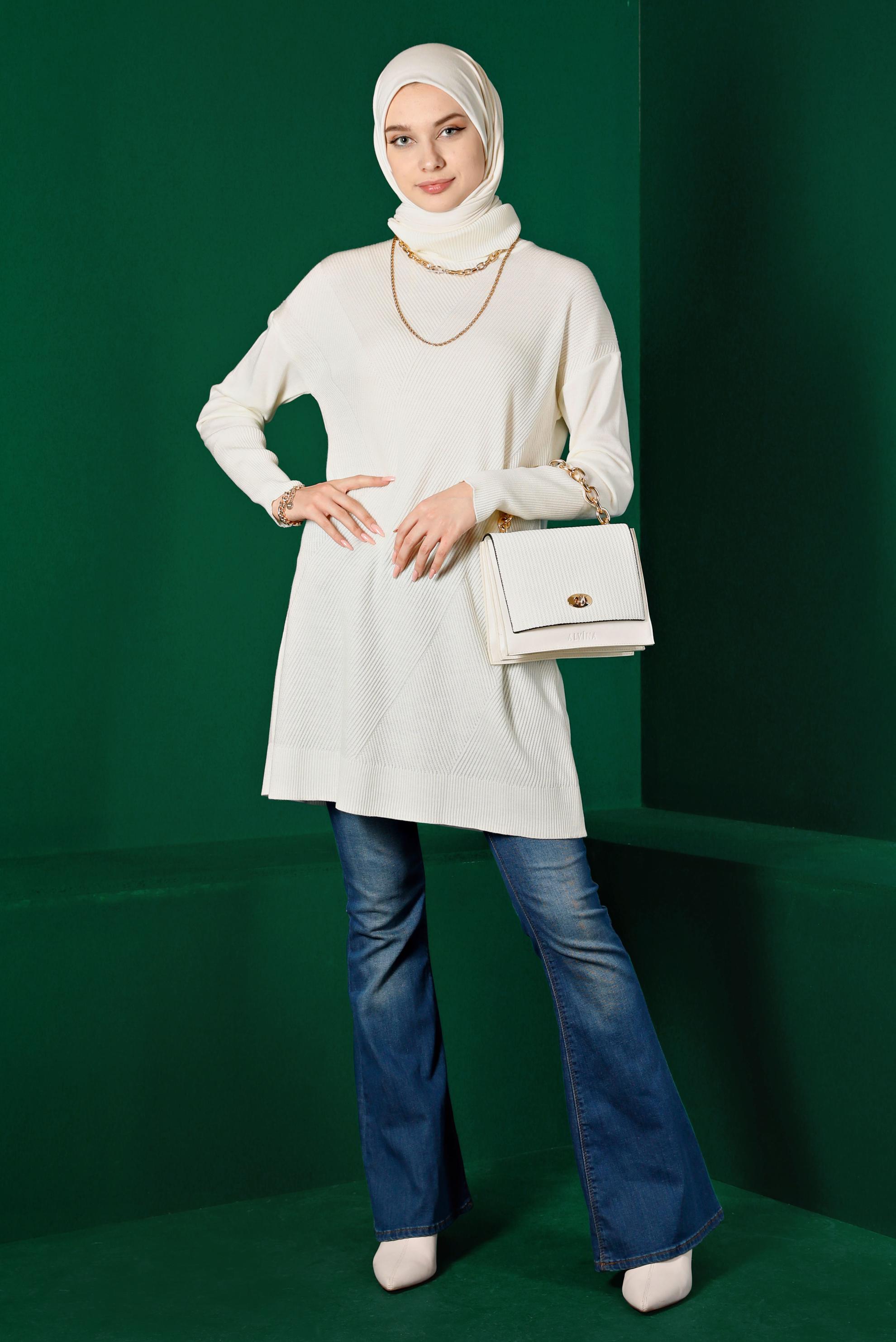 Hijab clothing WHITE TURTLENECK KNITWEAR SWEATER 43112