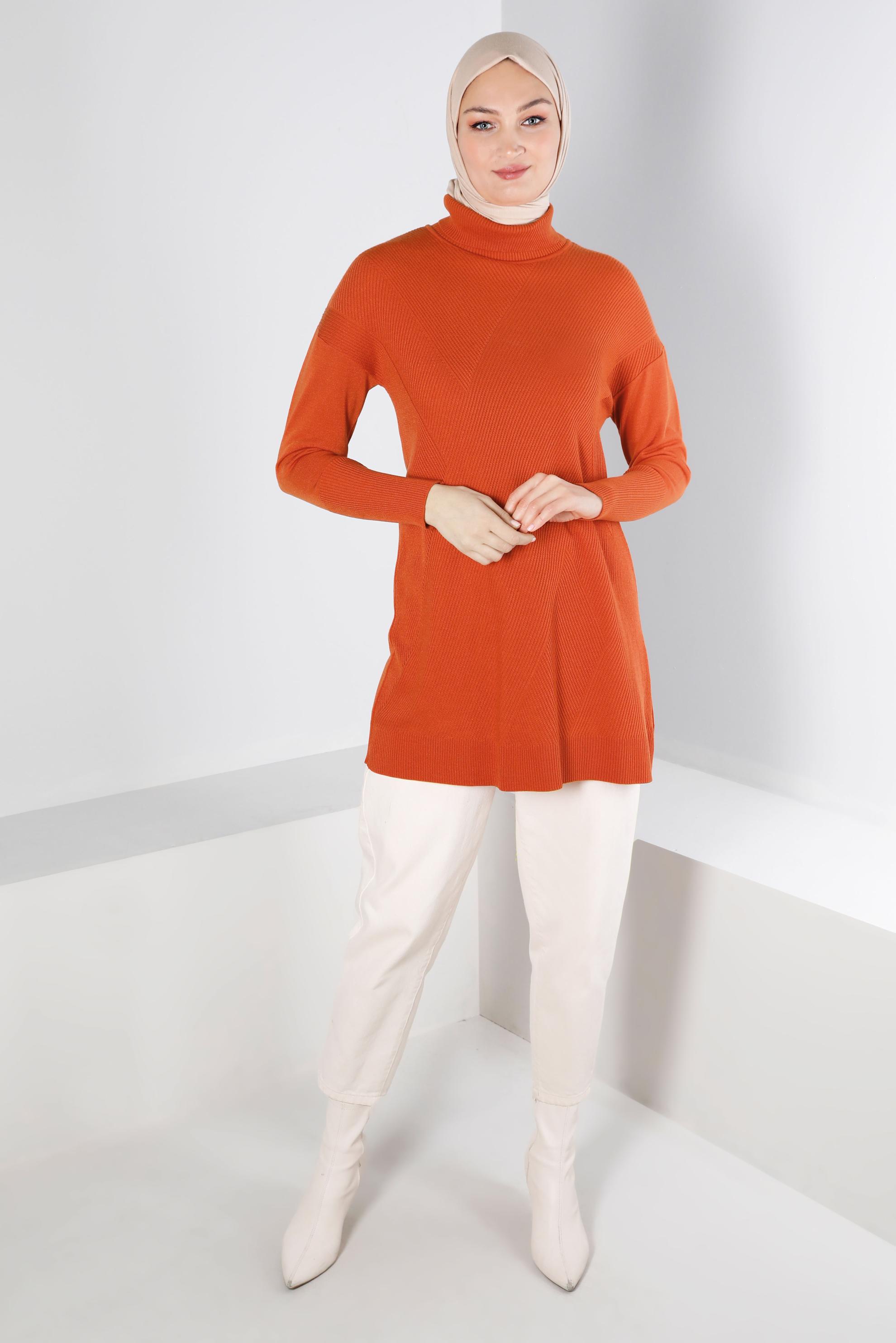 Tesettür giyim TURUNCU BOĞAZLI TRİKO TUNİK 43112 