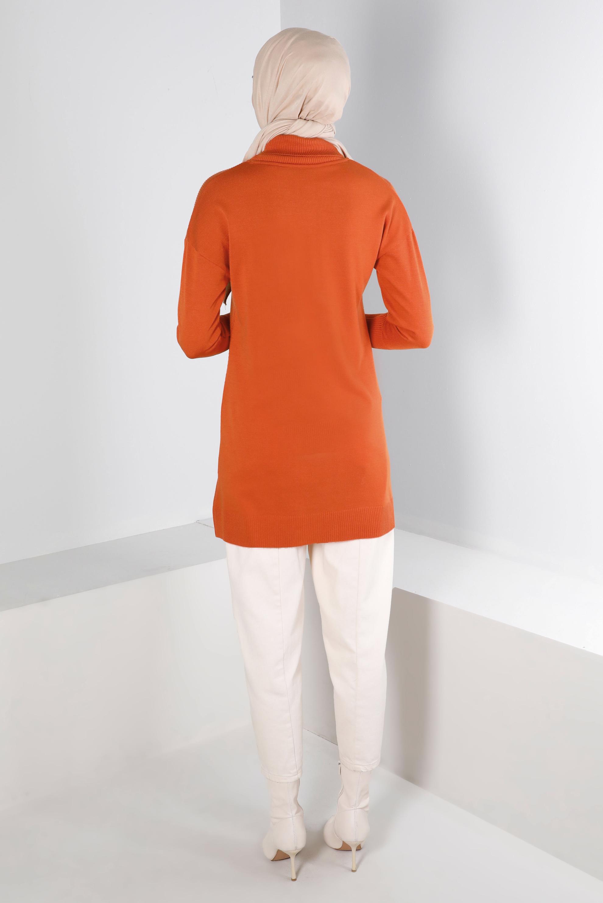 Tesettür giyim TURUNCU BOĞAZLI TRİKO TUNİK 43112 