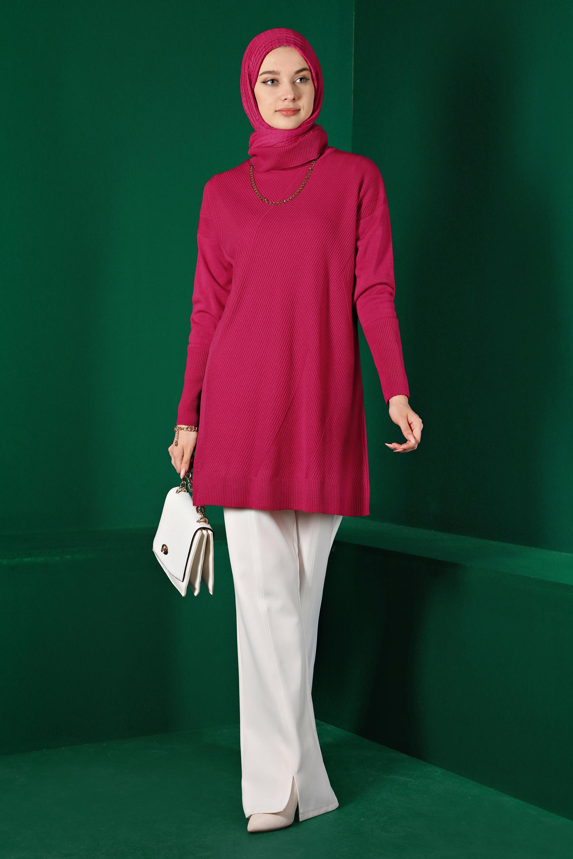 Vêtements hijab FUCHSIA PULL EN MAILLE COL ROULÉ 43112