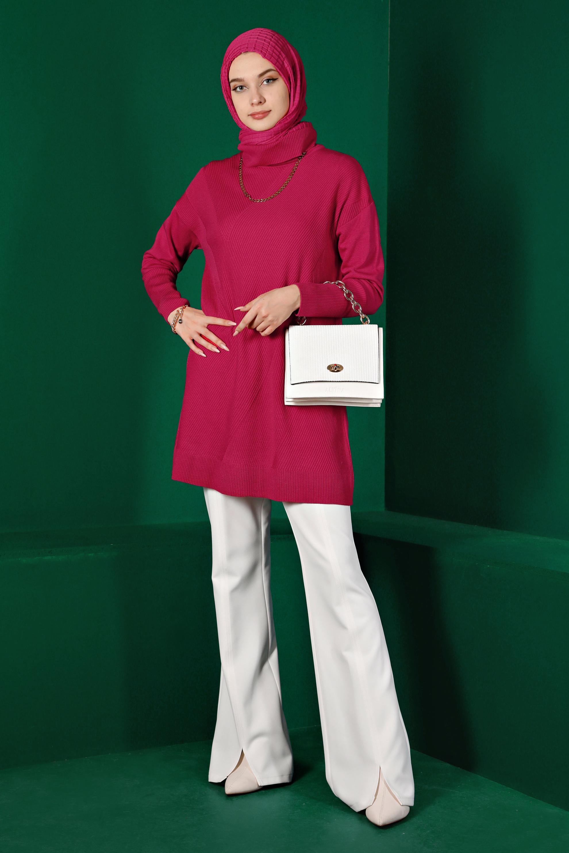 Vêtements hijab FUCHSIA PULL EN MAILLE COL ROULÉ 43112