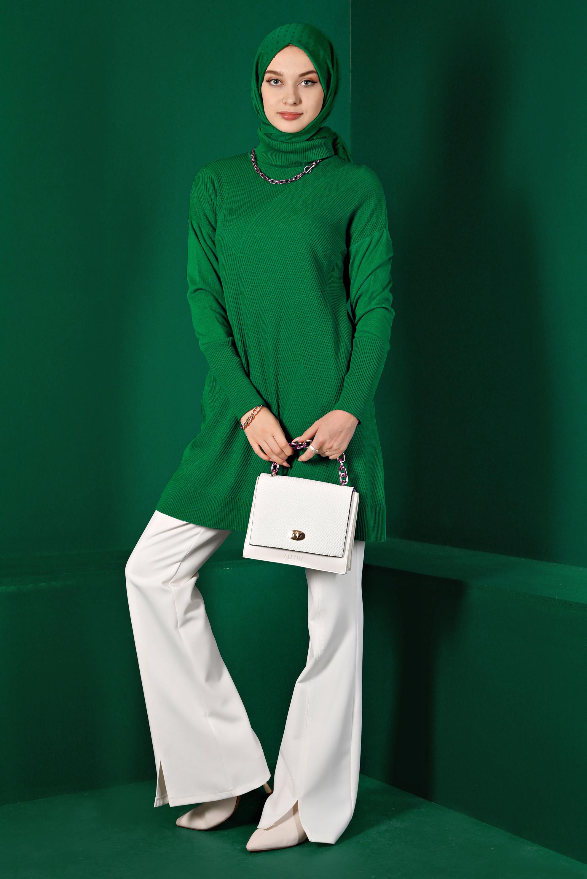 Vêtements hijab VERT PULL EN MAILLE COL ROULÉ 43112