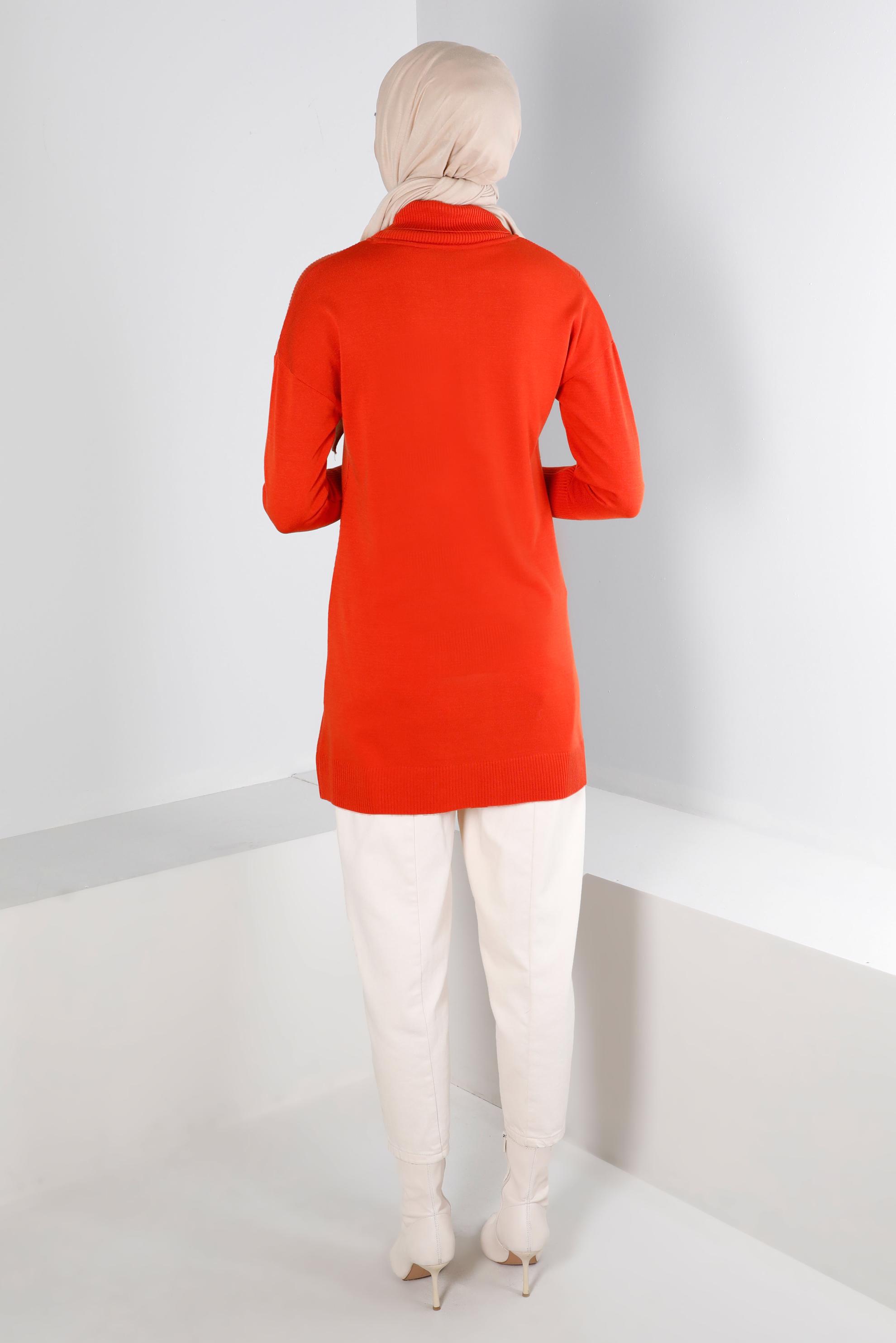 Tesettür giyim KIRMIZI BOĞAZLI TRİKO TUNİK 43112 