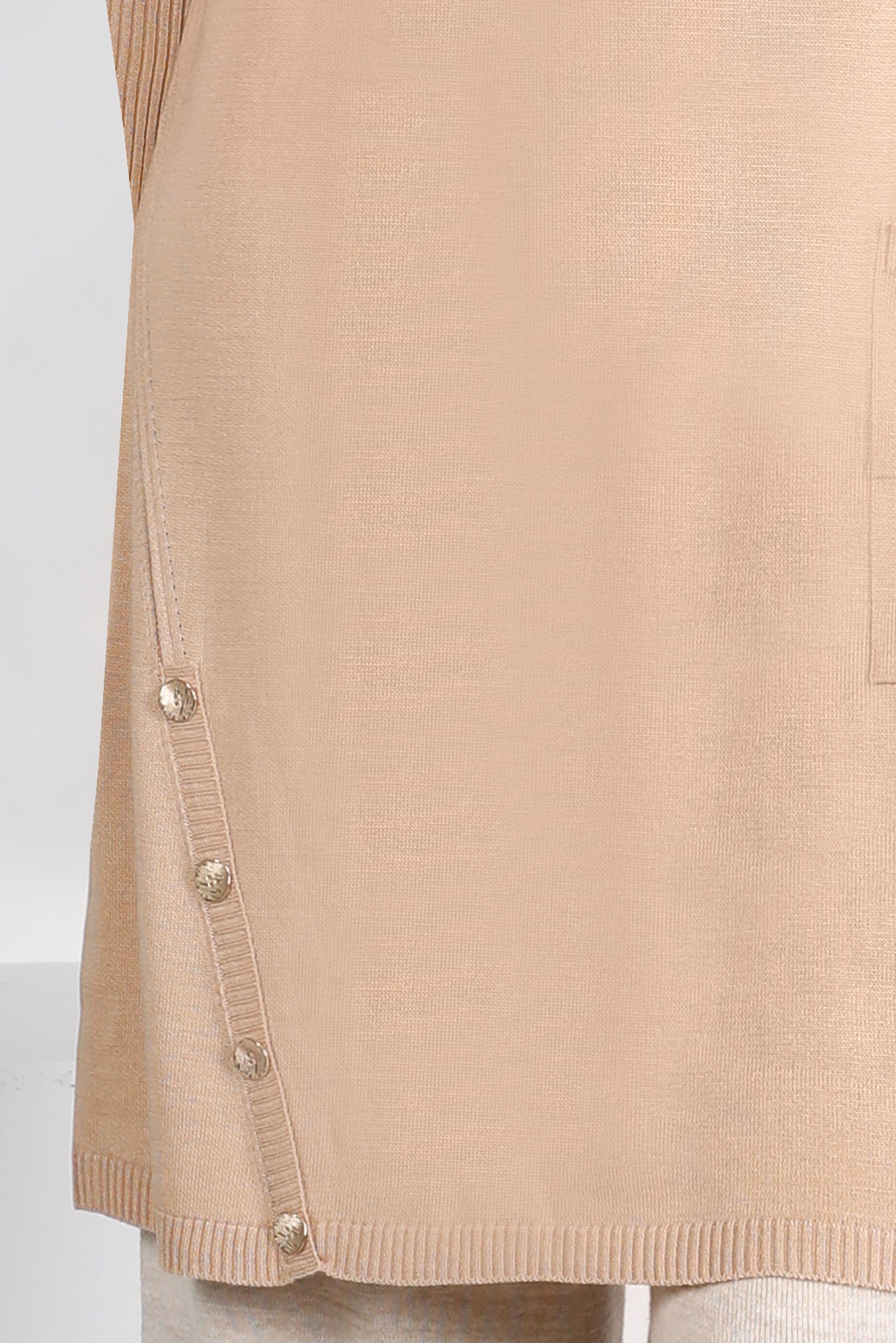 Tesettür giyim BEJ DÜĞMELİ BOĞAZLI TRİKO TUNİK 43113	