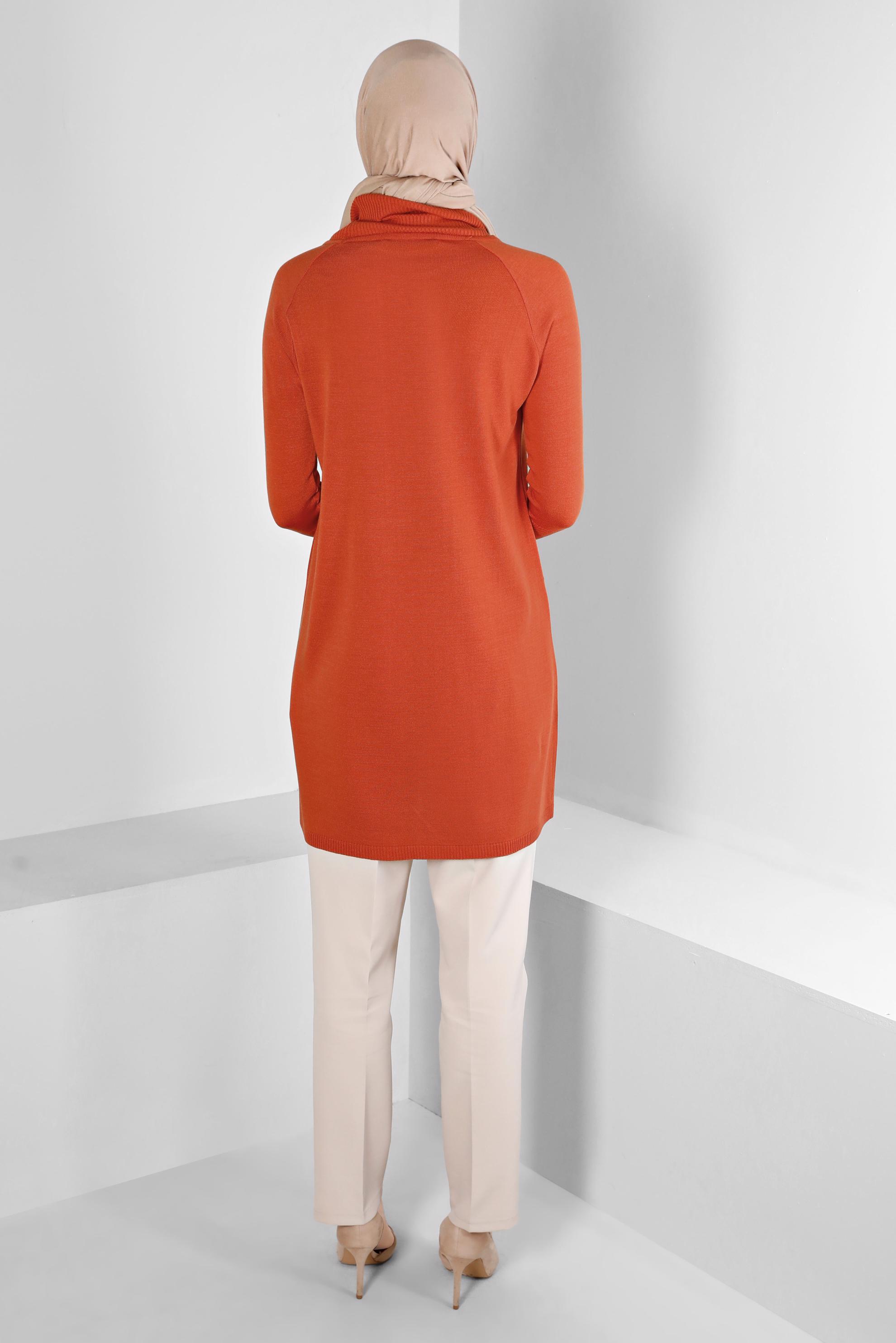 Tesettür giyim TURUNCU DÜĞMELİ BOĞAZLI TRİKO TUNİK 43113	