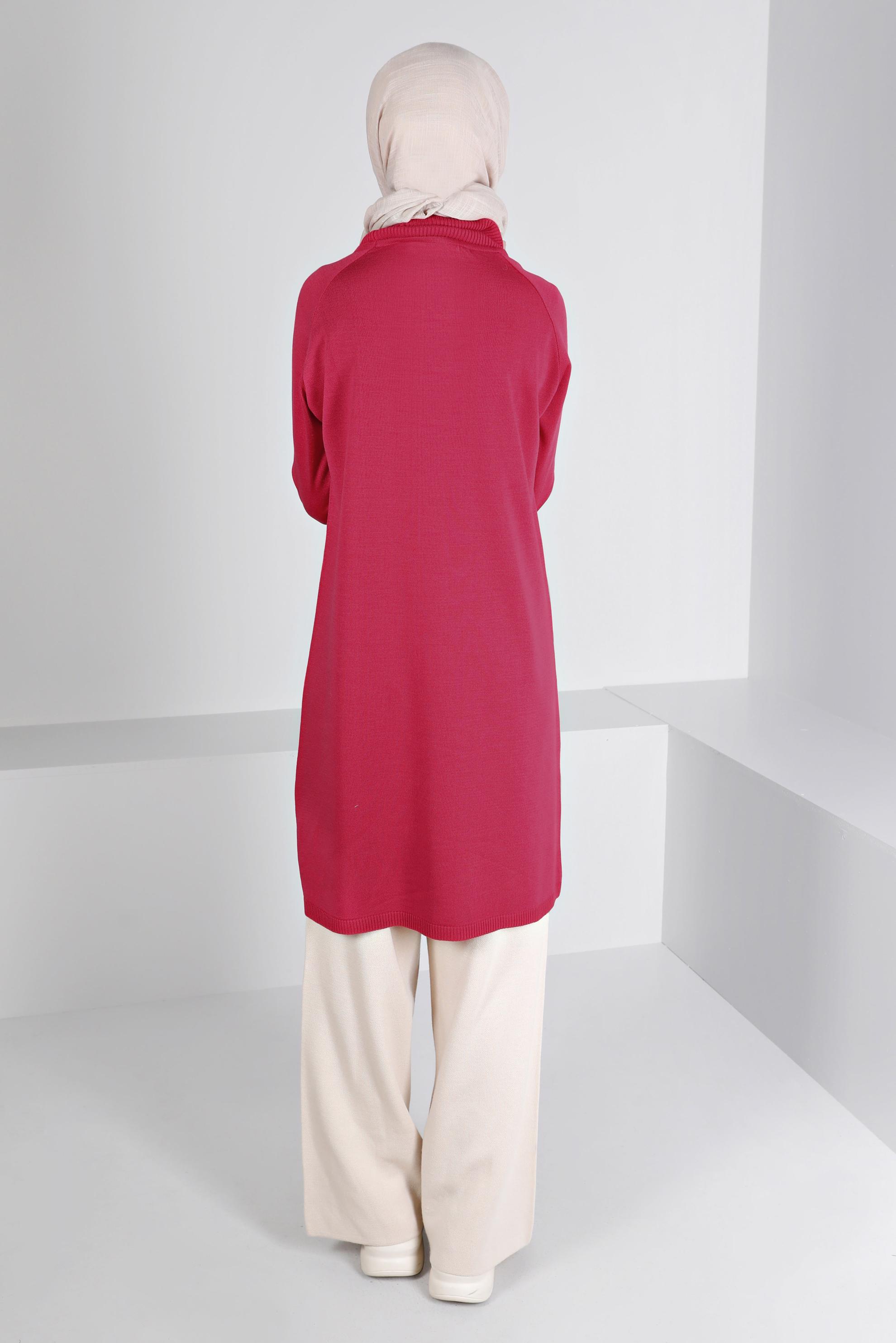 Tesettür giyim FUŞYA DÜĞMELİ BOĞAZLI TRİKO TUNİK 43113	