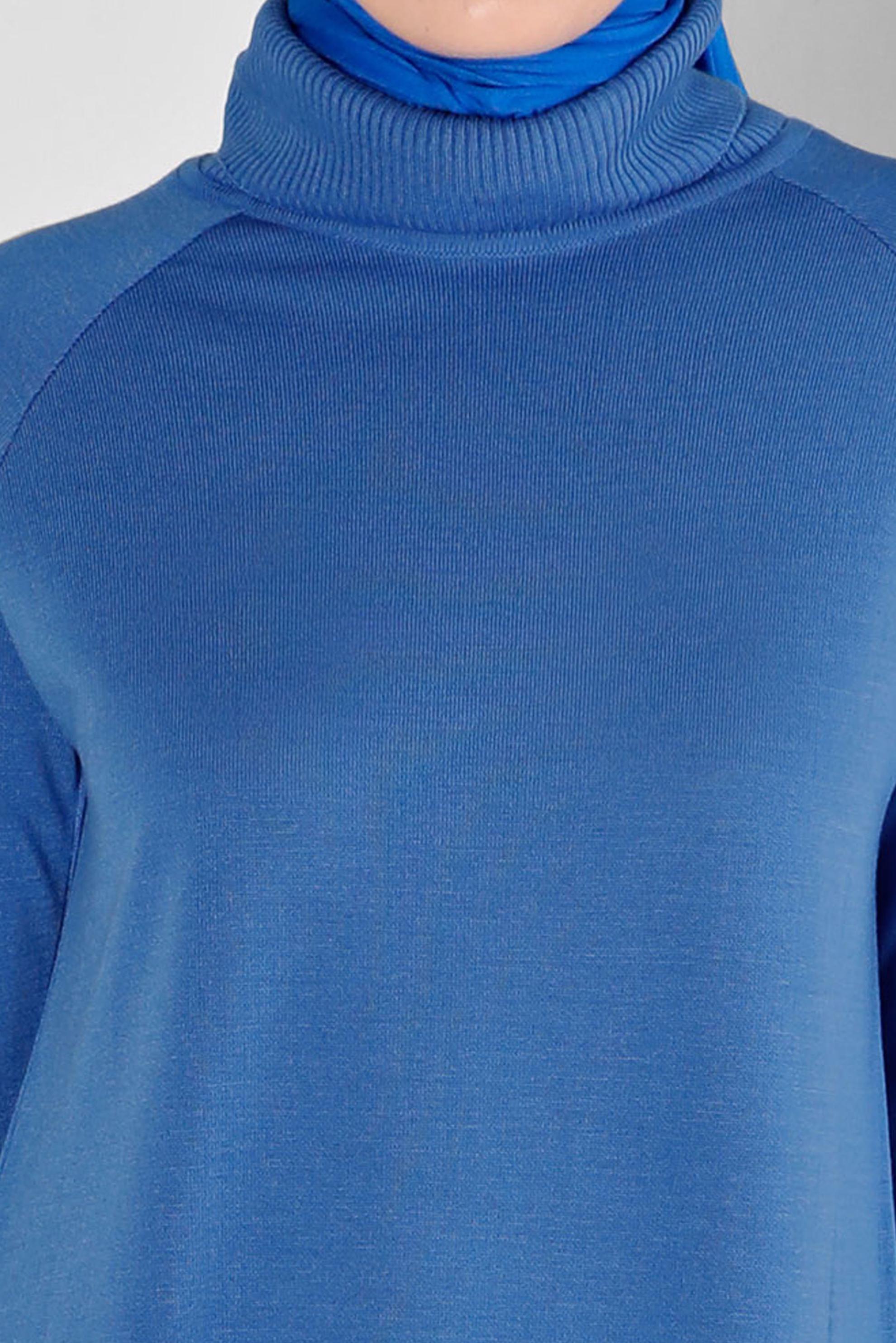 Tesettür giyim MAVİ DÜĞMELİ BOĞAZLI TRİKO TUNİK 43113	