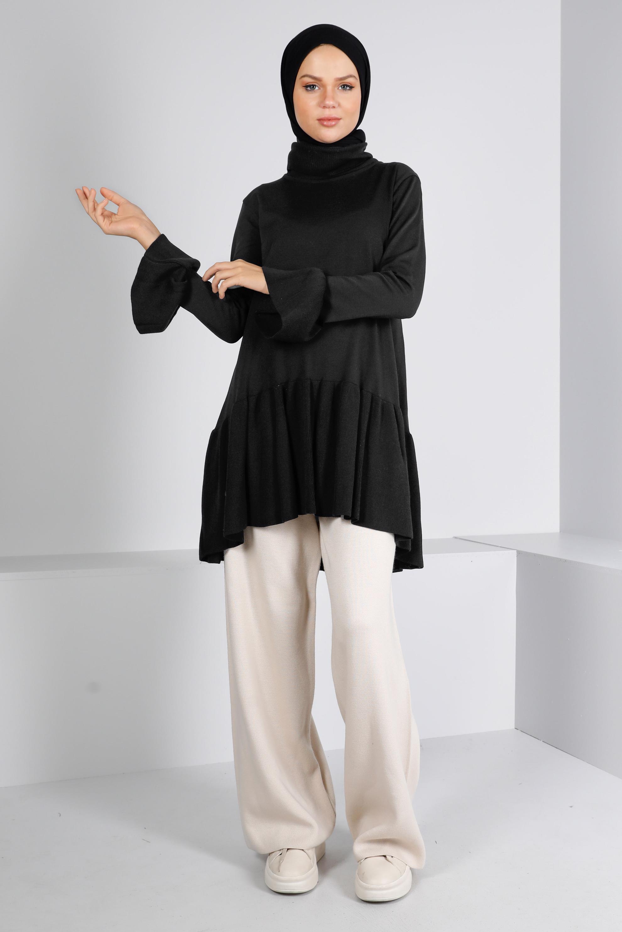 Vêtements hijab NOIR TUNIQUE EN MAILLE À VOLANTS 43114