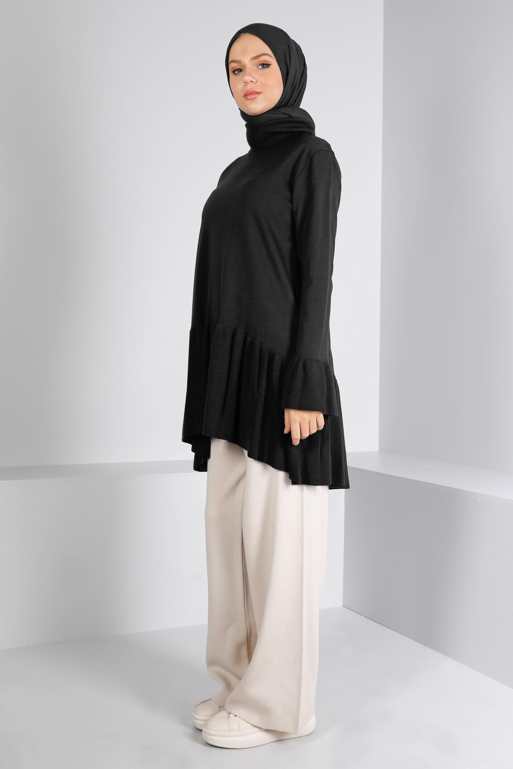 Vêtements hijab NOIR TUNIQUE EN MAILLE À VOLANTS 43114