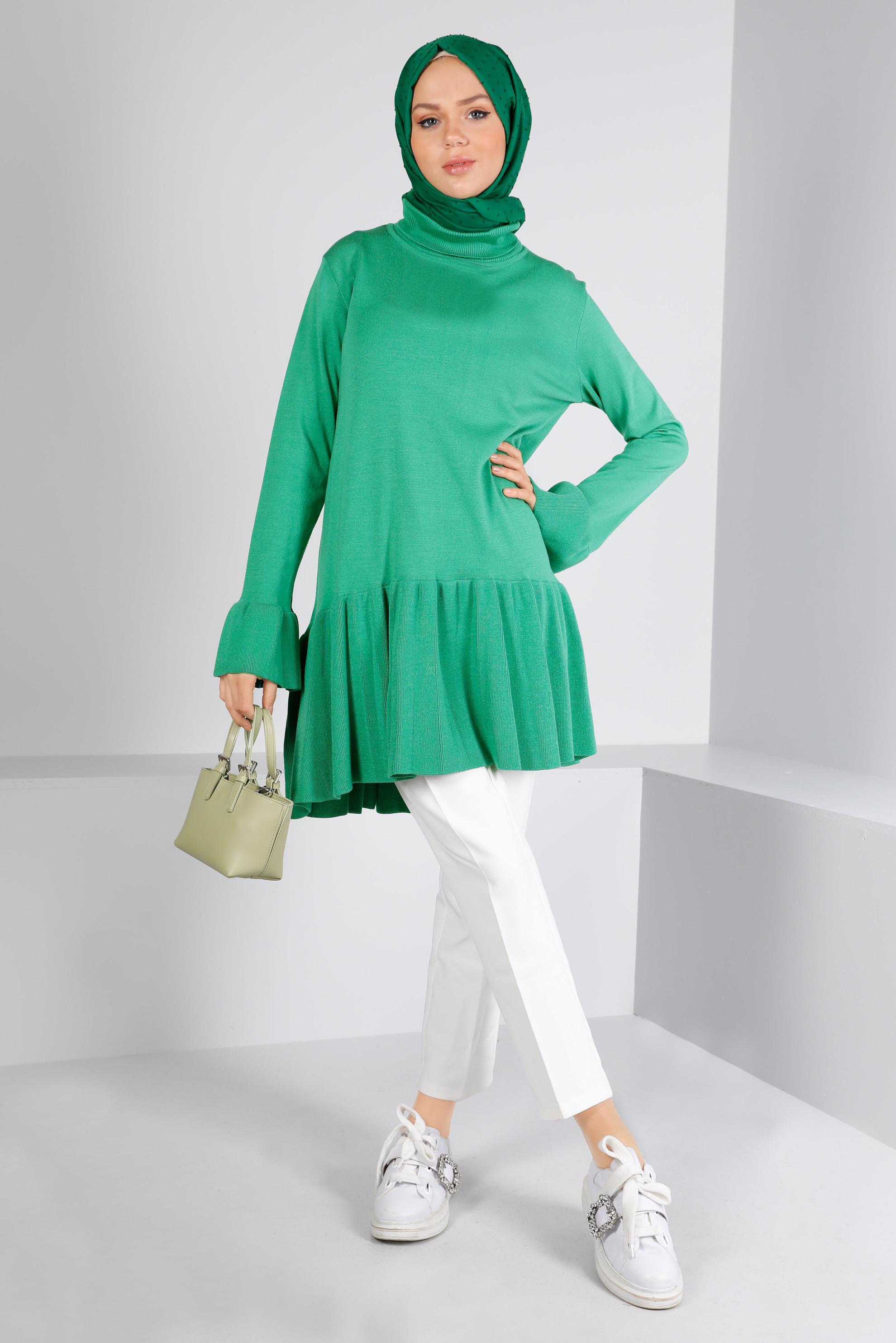 Vêtements hijab VERT TUNIQUE EN MAILLE À VOLANTS 43114