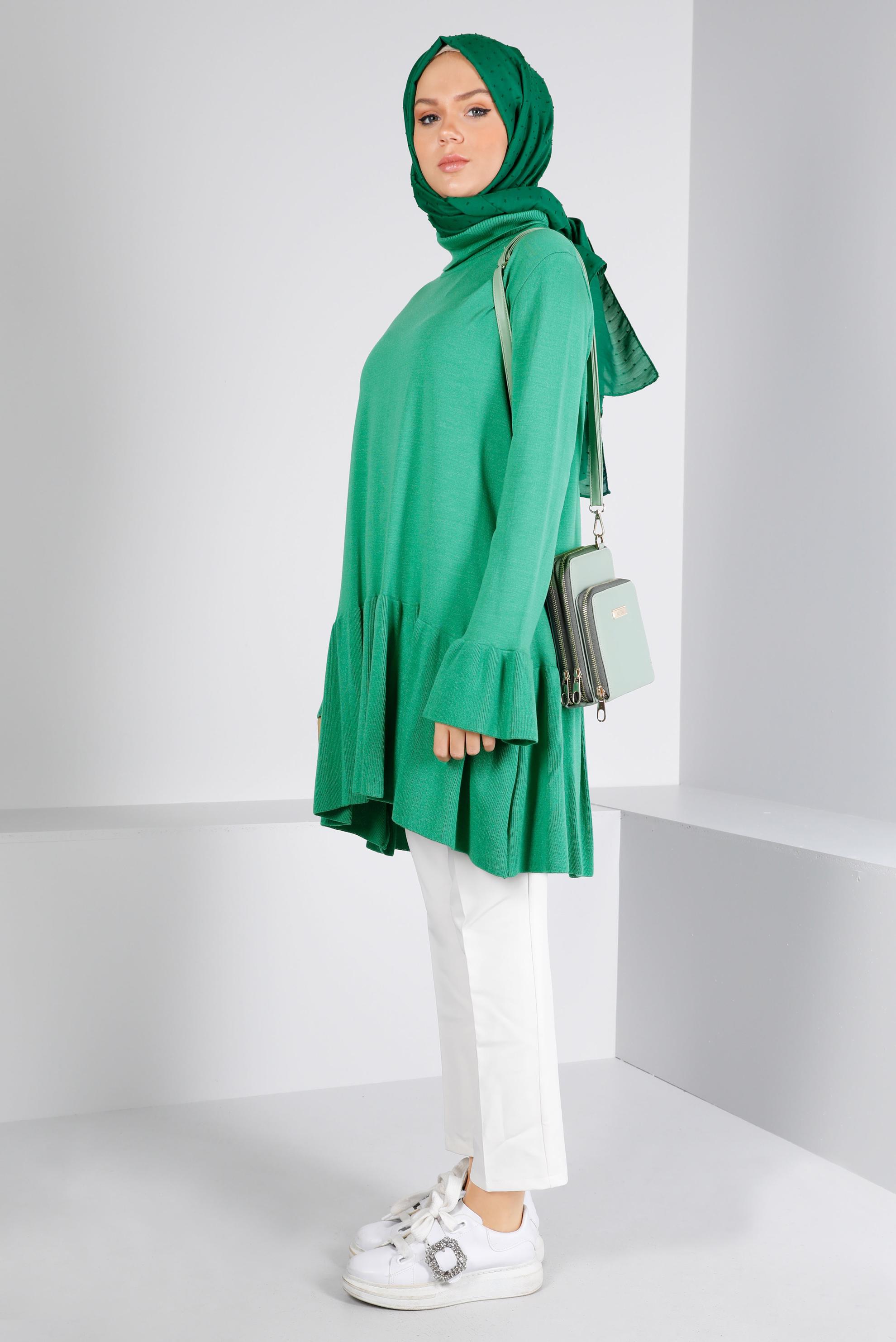 Vêtements hijab VERT TUNIQUE EN MAILLE À VOLANTS 43114