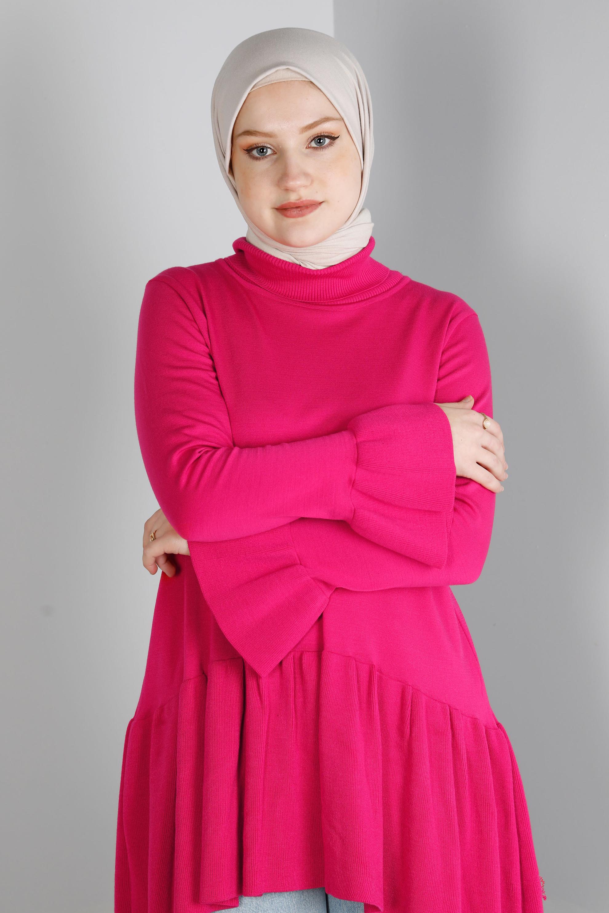 Vêtements hijab FUCHSIA TUNIQUE EN MAILLE À VOLANTS 43114