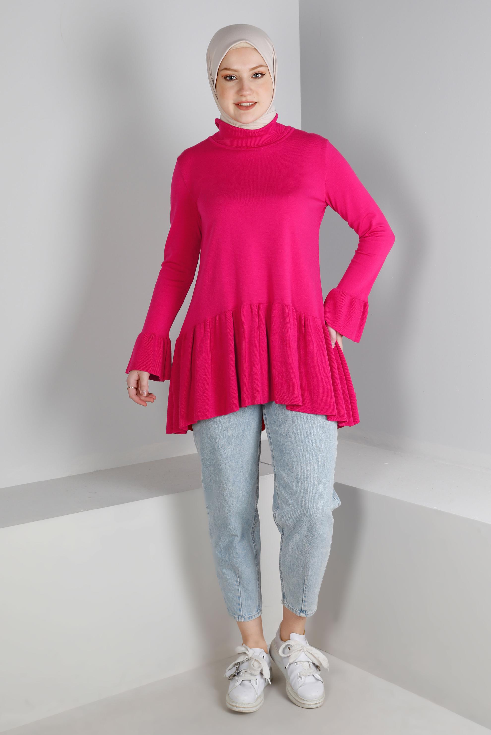 Vêtements hijab FUCHSIA TUNIQUE EN MAILLE À VOLANTS 43114