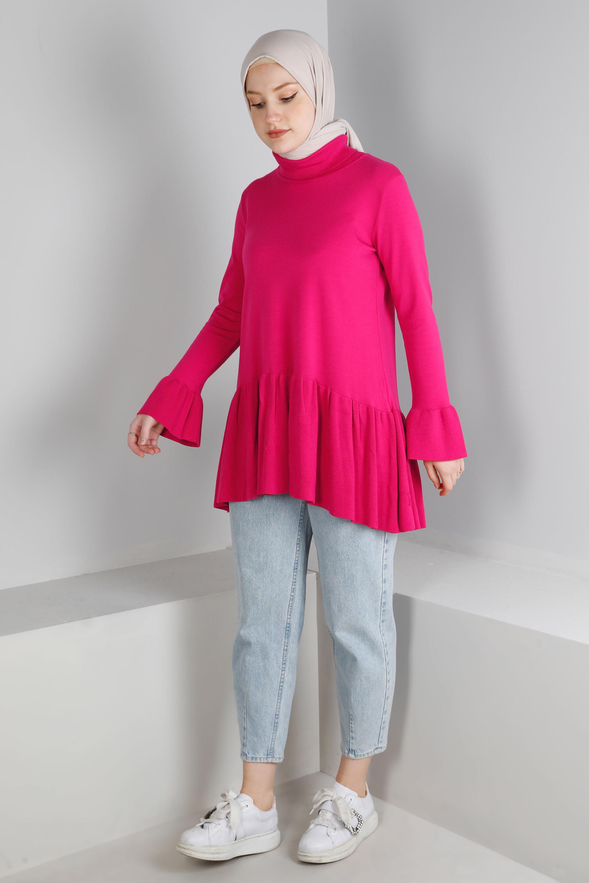 Vêtements hijab FUCHSIA TUNIQUE EN MAILLE À VOLANTS 43114